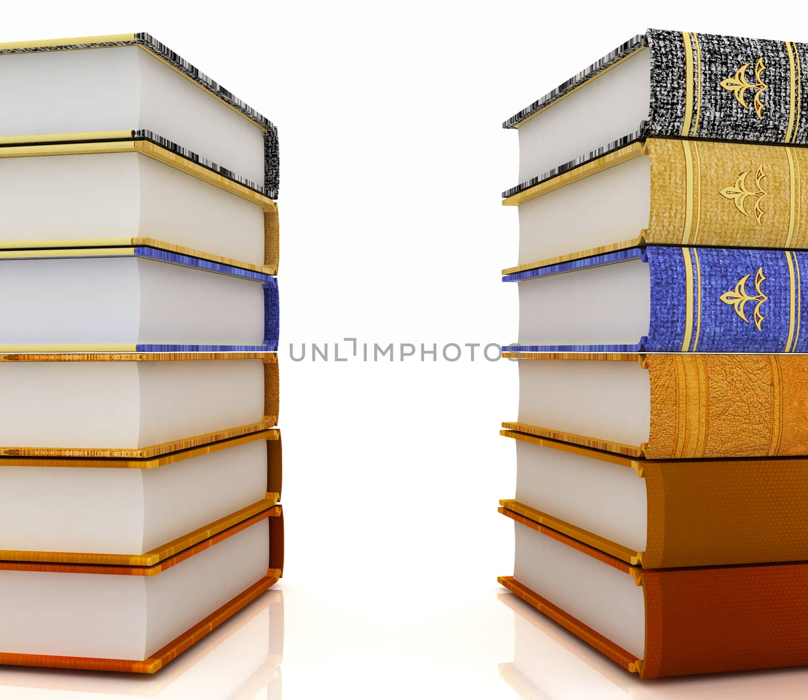 The stack of books on a white background