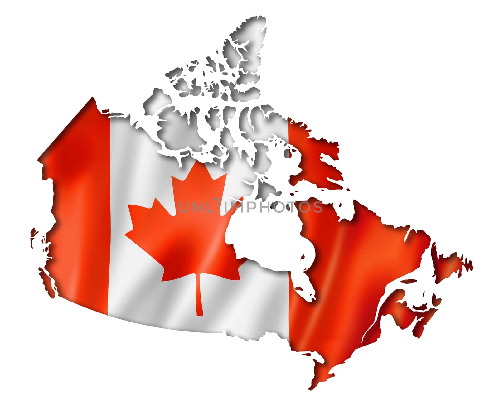 Canada flag map, three dimensional render, isolated on white