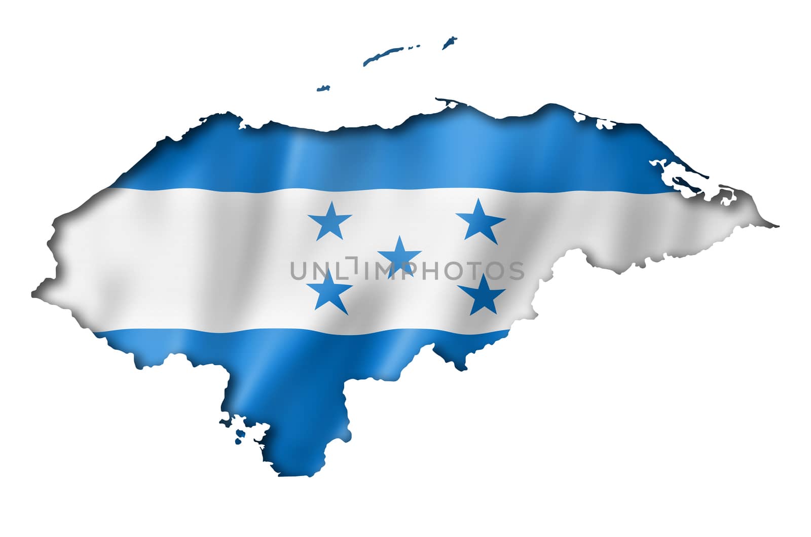 Honduras flag map, three dimensional render, isolated on white