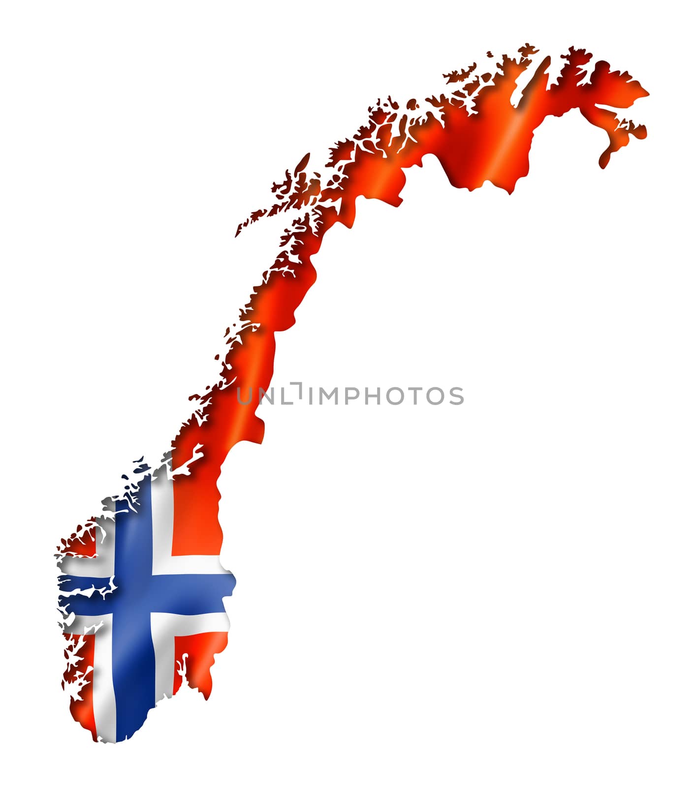 Norway flag map, three dimensional render, isolated on white