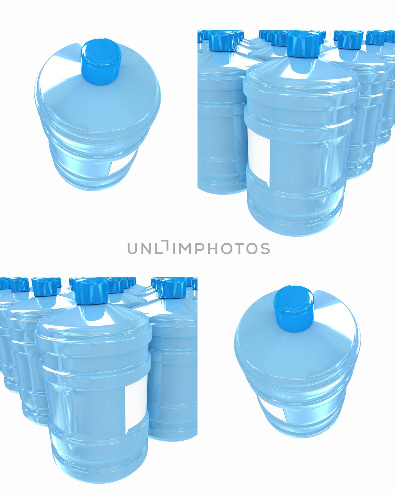 Set of bottle with clean blue water  on a white background