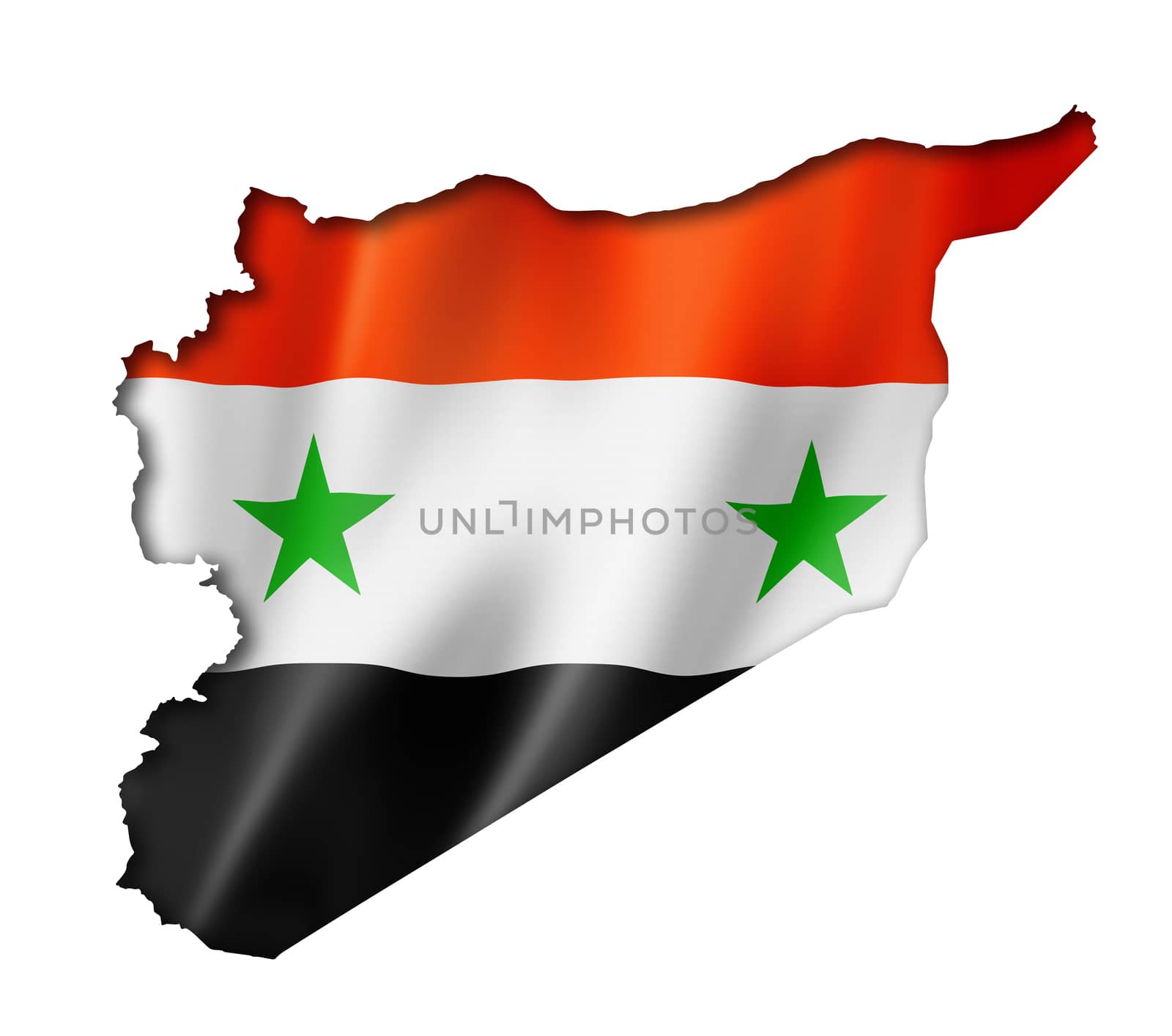 Syria flag map, three dimensional render, isolated on white