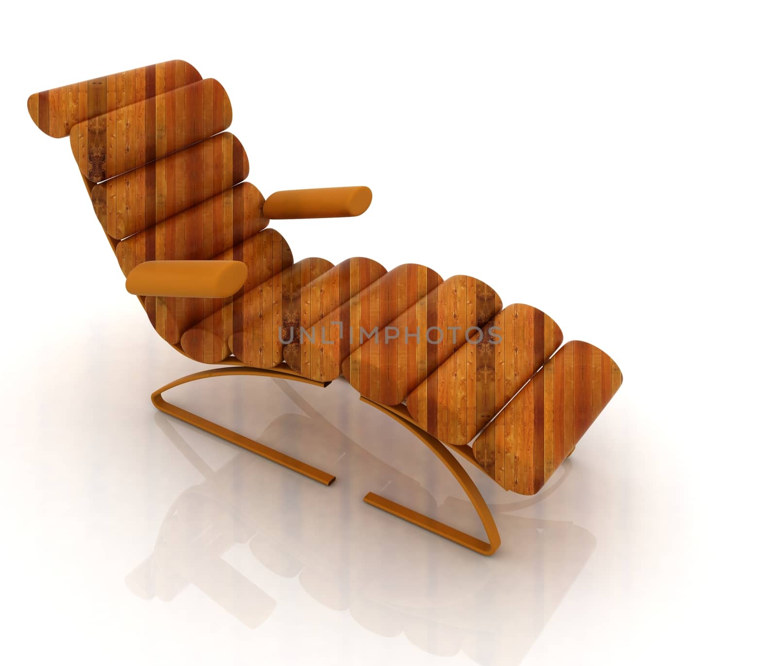 Comfortable wooden Sun Bed on white background 