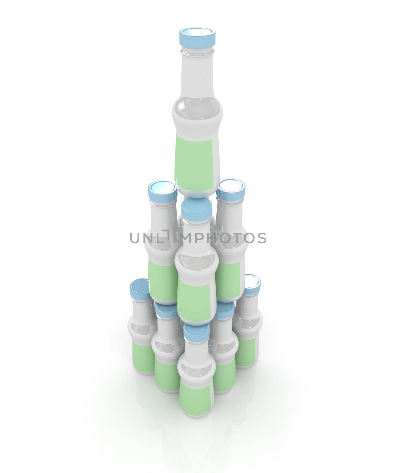 Plastic milk products bottles set on a white background