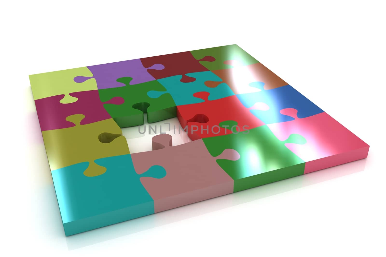 Many-colored puzzle pattern (removable pieces). 