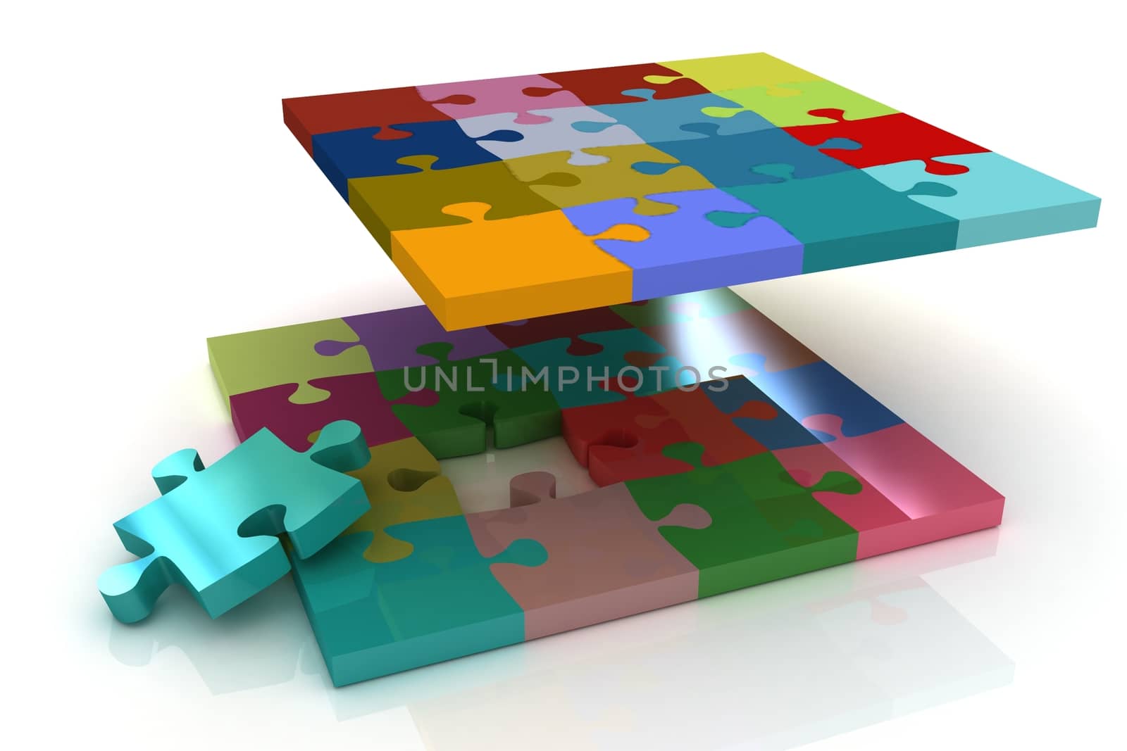 Many-colored puzzle pattern (removable pieces). 