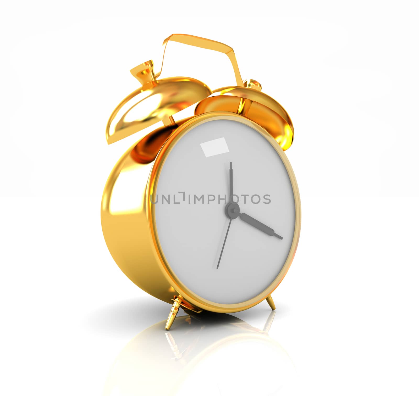 Gold alarm clock on a white background