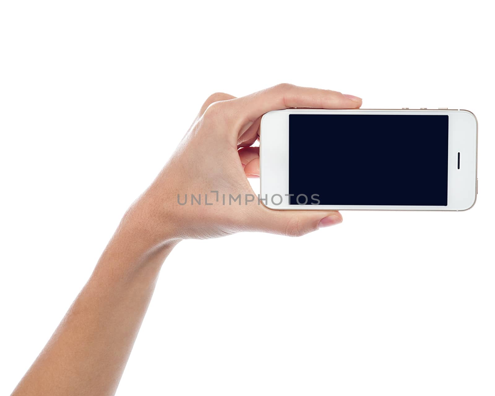 Latest cell phone being displayed for sale by stockyimages