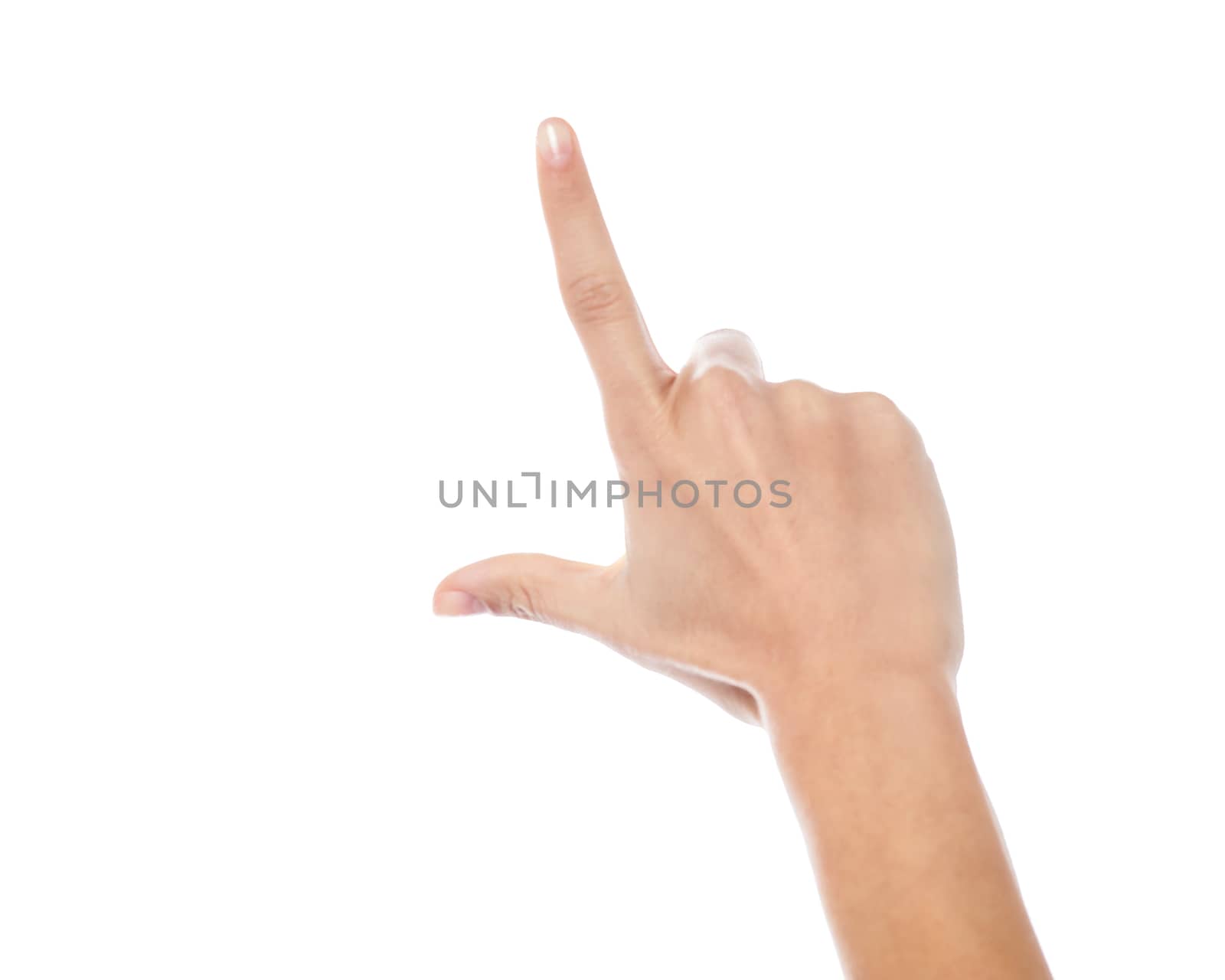 Female hand indicating on virtual screen by stockyimages