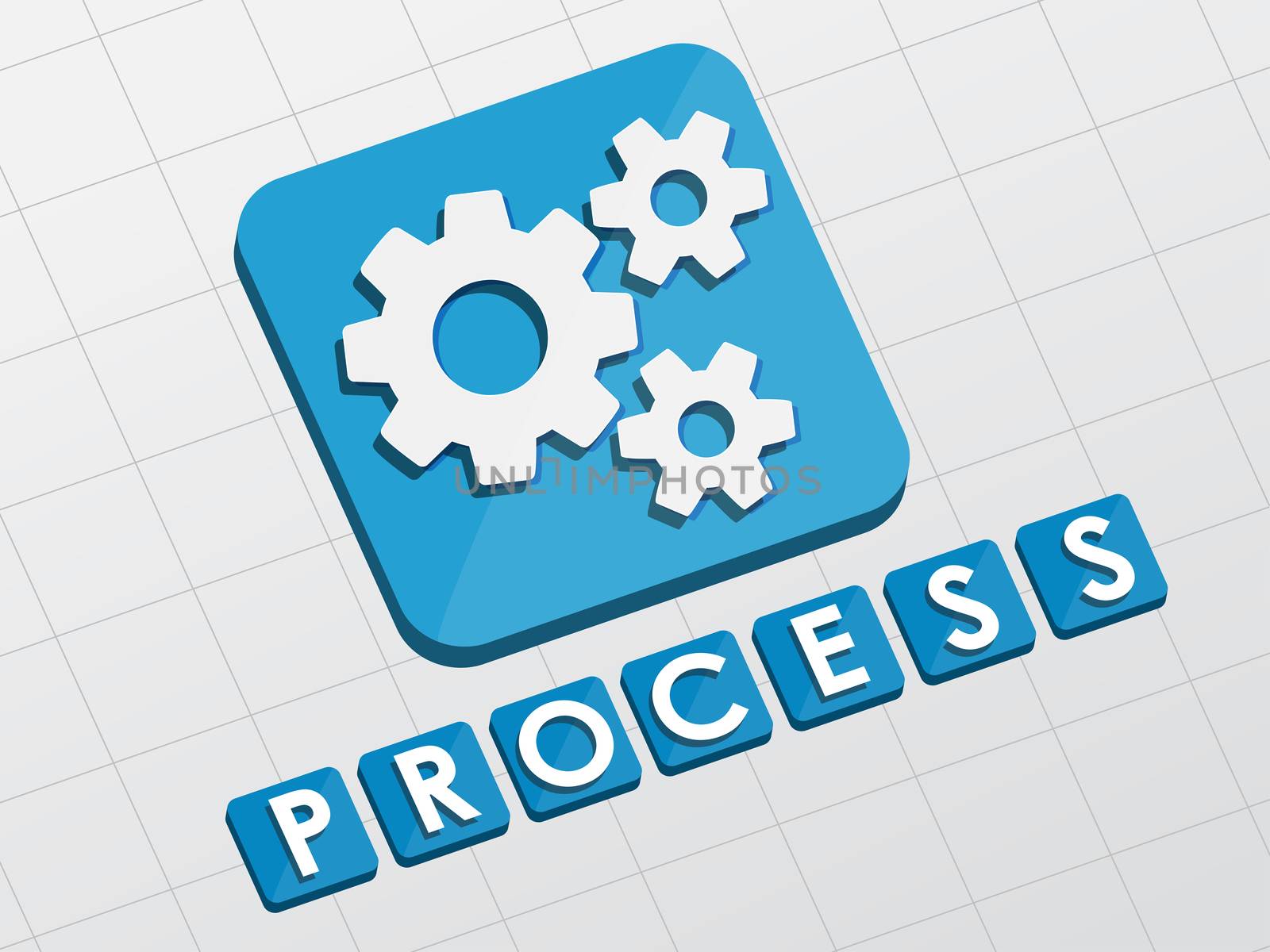 process and gear wheels symbol - text with sign in flat design web icon, business workflow concept