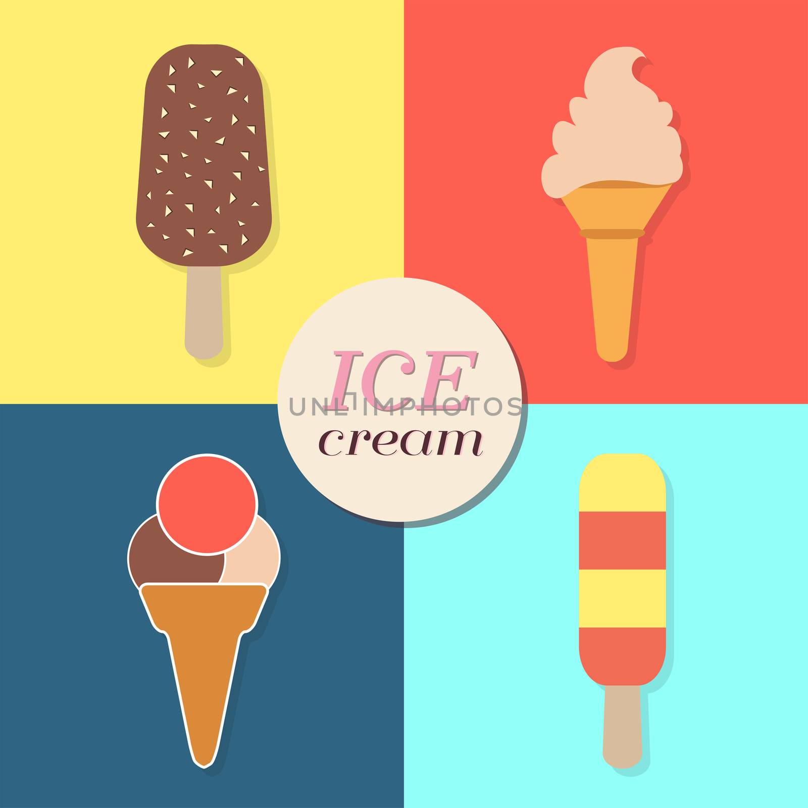 ice cream, summery retro label, flat design by marinini