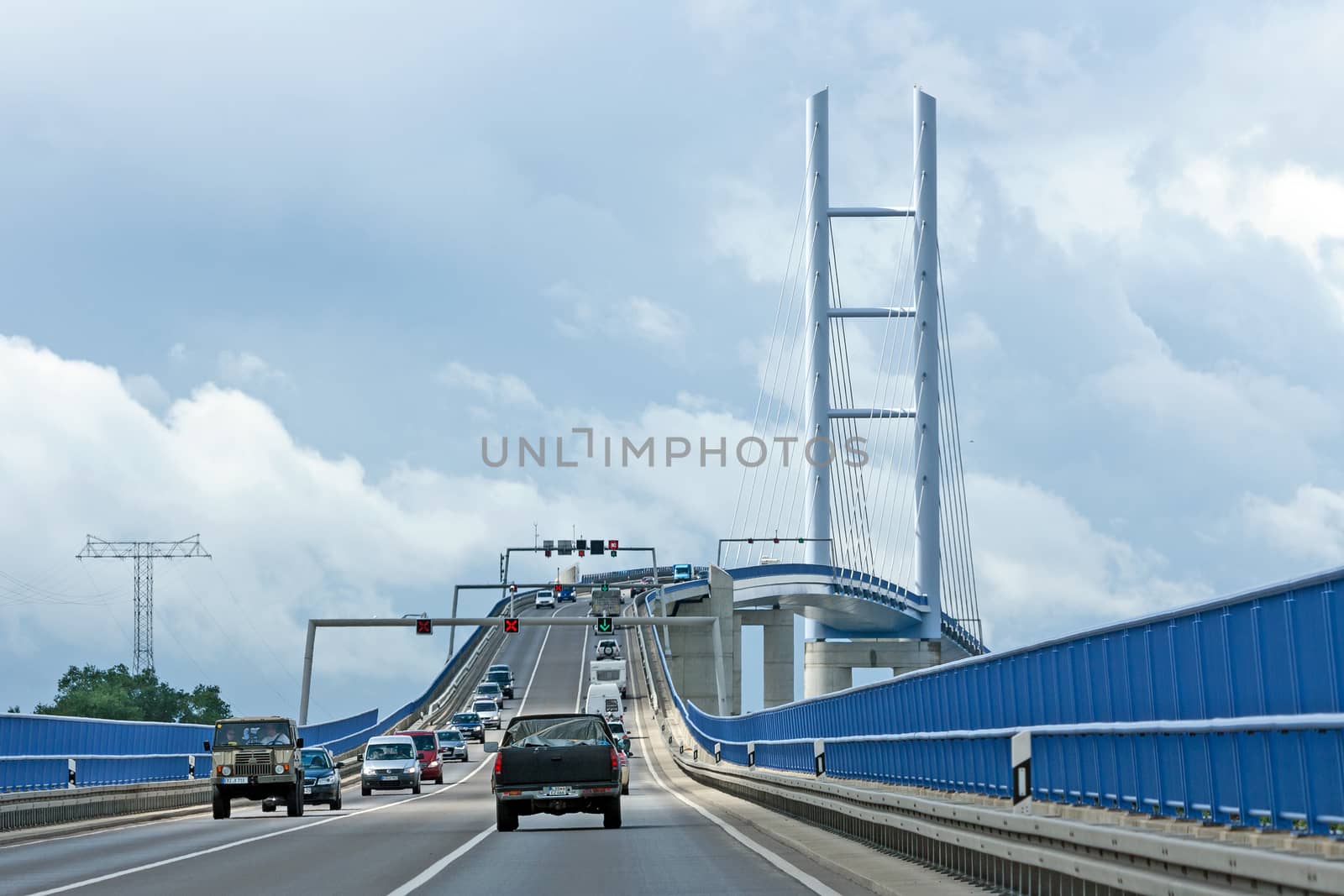 Altefähr / Stralsund, Germany - June 26, 2012: Rügenbrücke, the bridge connects the Island Rügen with the german mainland.
