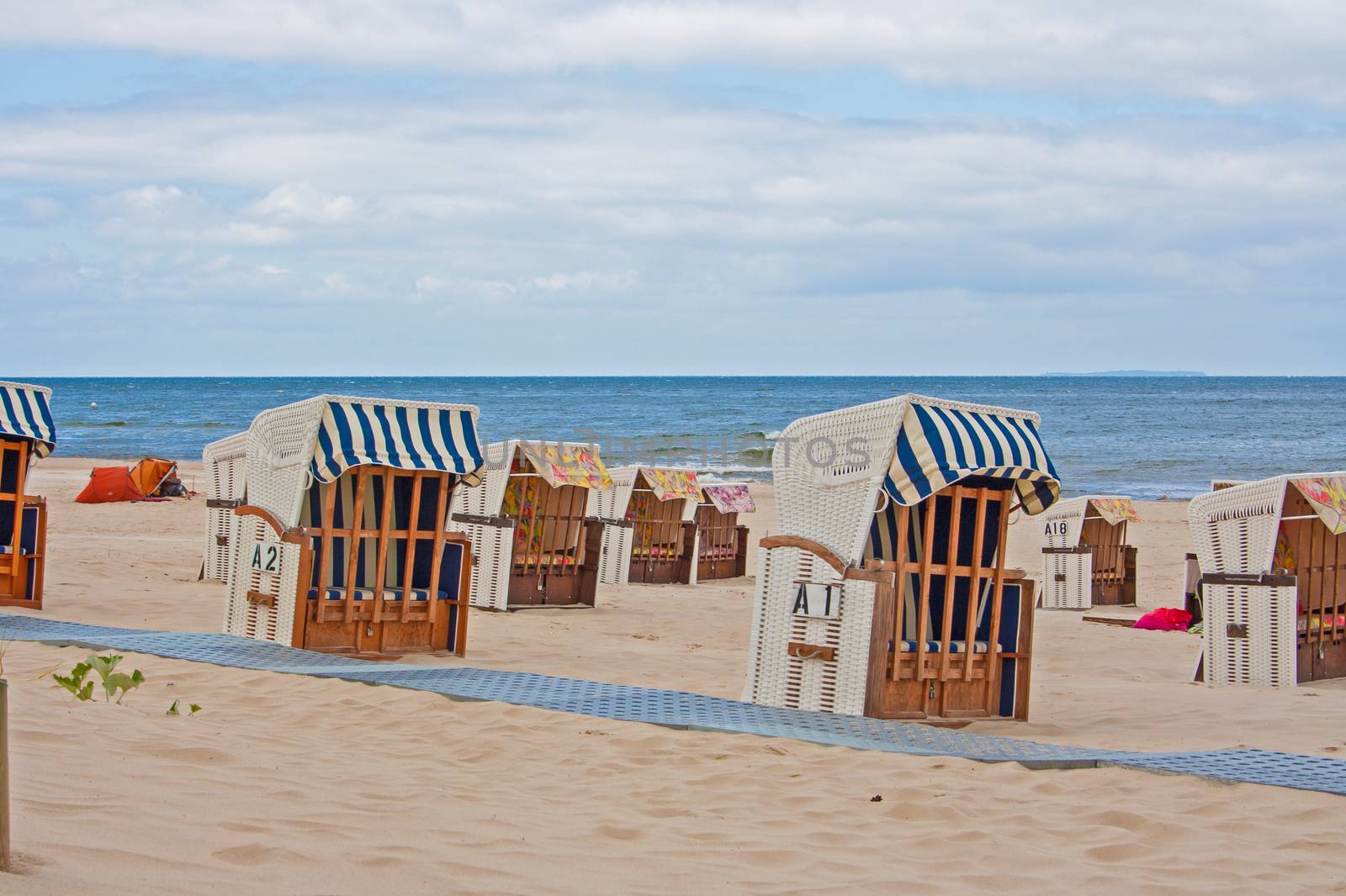 beach chairs at the coastline, baltic sea