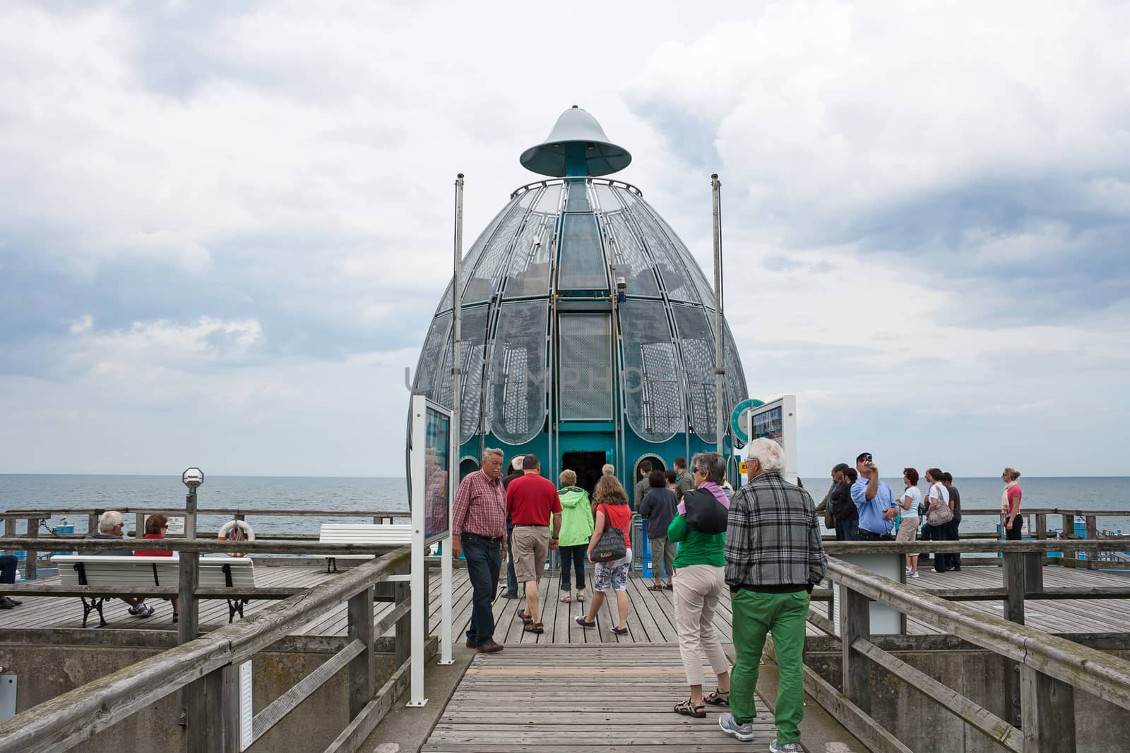 Sellin, Germany - June 23, 2012: Pier with diving gondola. A famous tourist attraction on the island of R�gen.