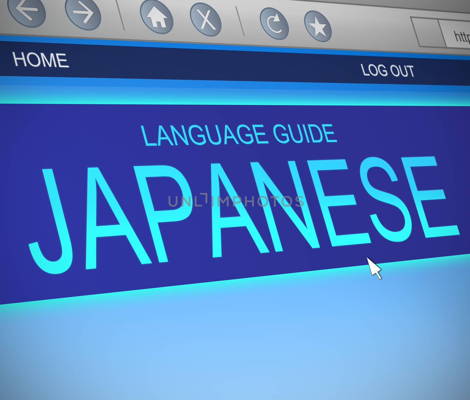 Illustration depicting a computer screen capture with a Japanese language concept.