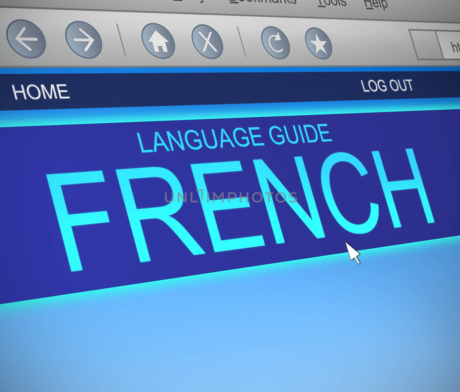 Illustration depicting a computer screen capture with a french language concept.