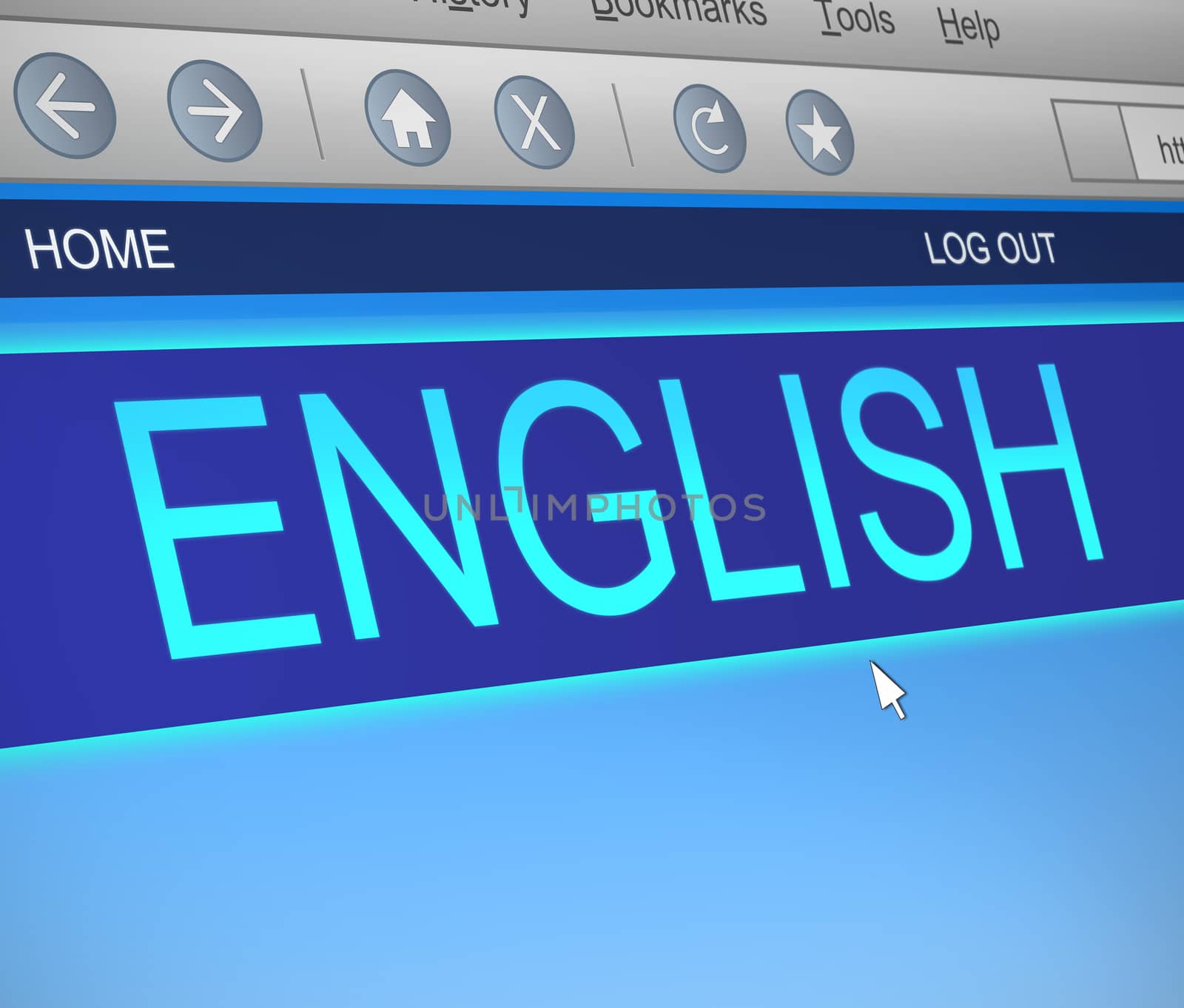 Illustration depicting a computer screen capture with an English language concept.