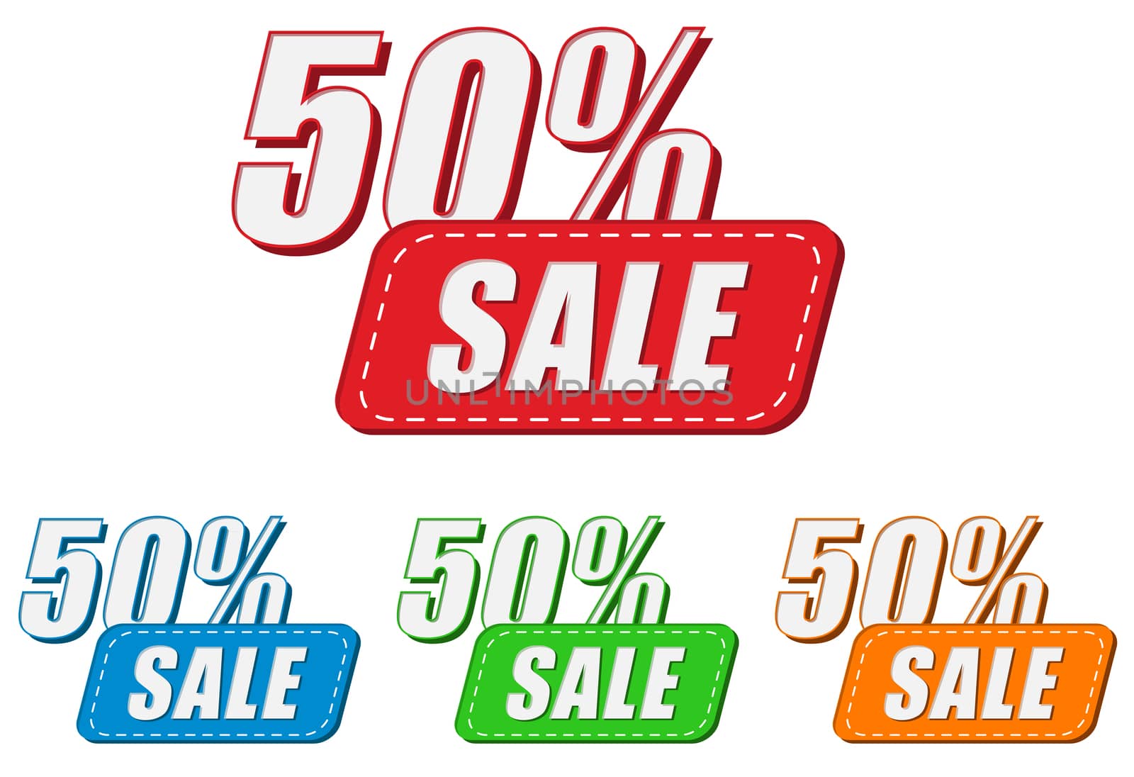 50 percentages sale, four colors labels by marinini