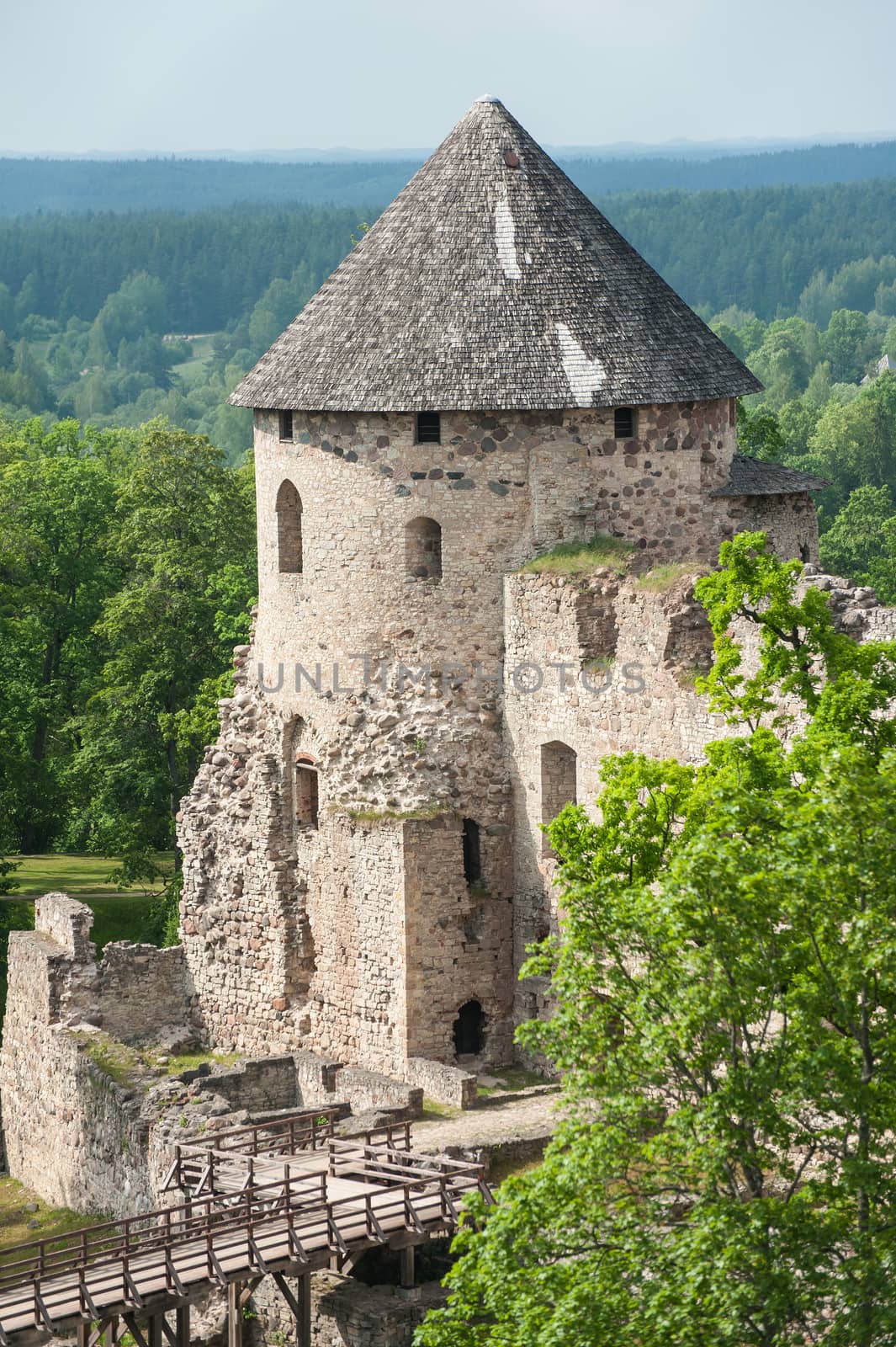 Ruins of the beautiful castle in town of Cesis was a residence of the Livonian order (teutonic knights) in the middle ages, Latvia