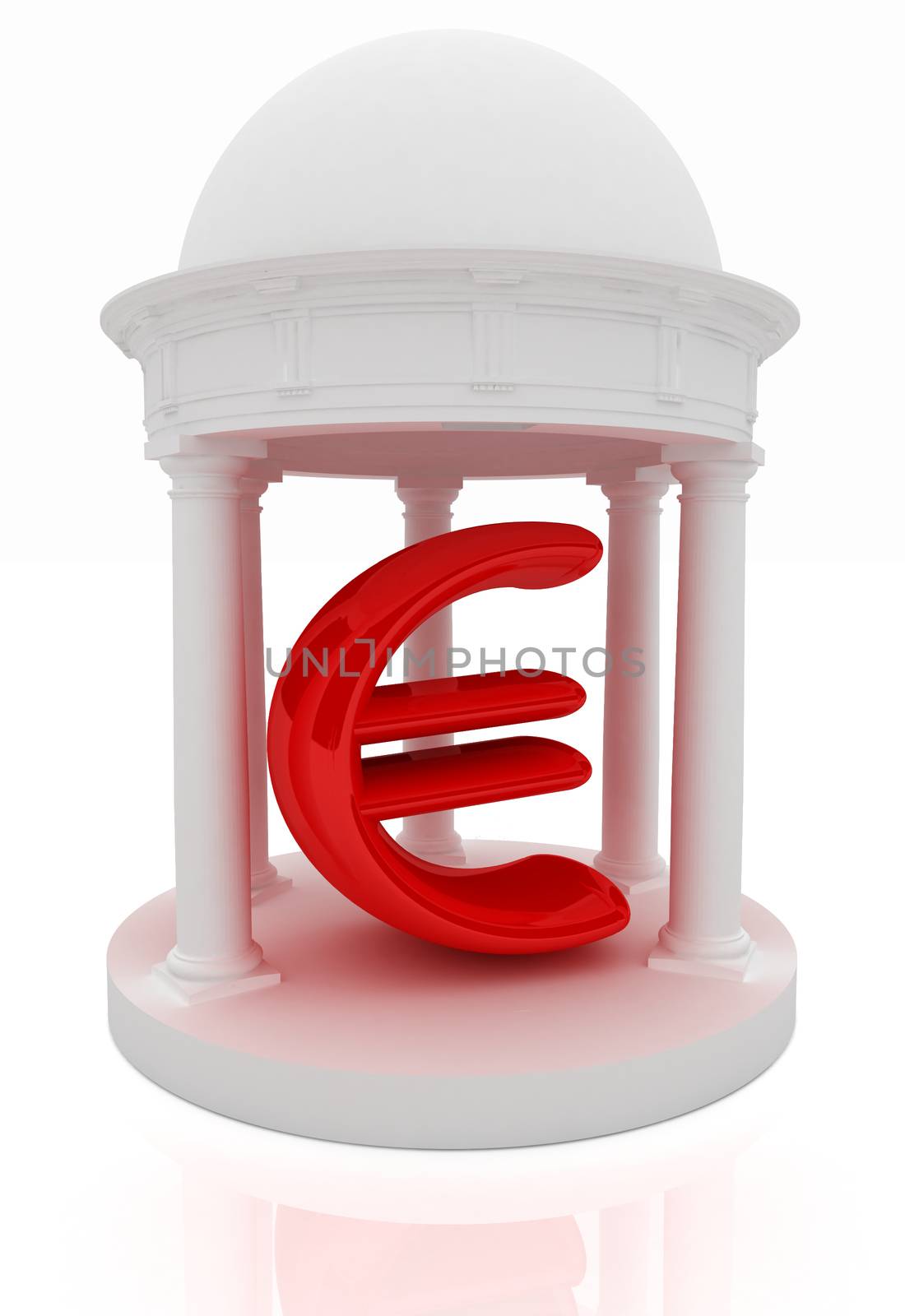 Euro sign in rotunda on a white background