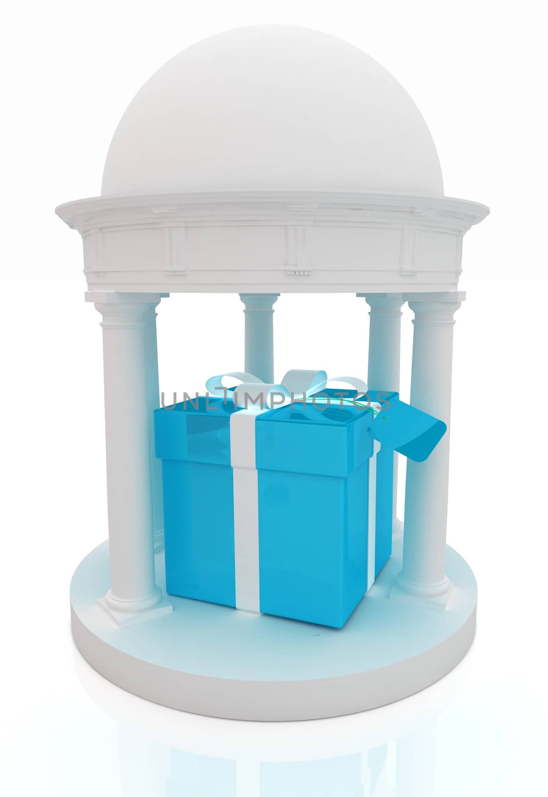 Gift box in rotunda on a white background