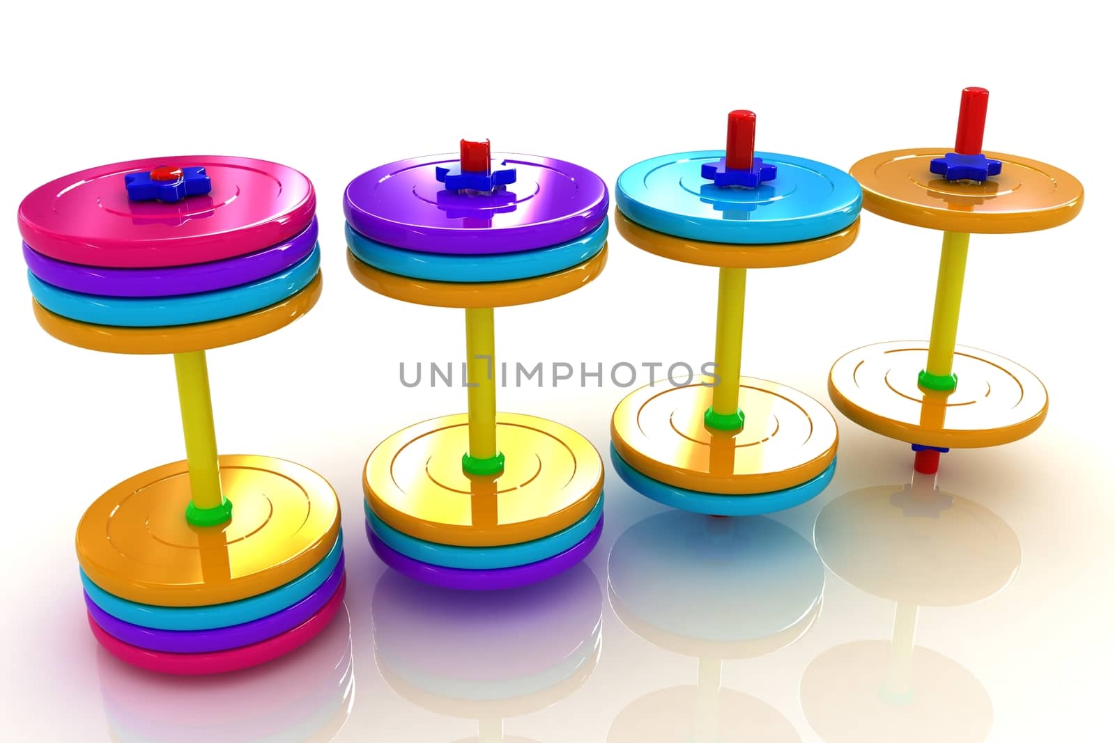 Colorful dumbbells on a white background