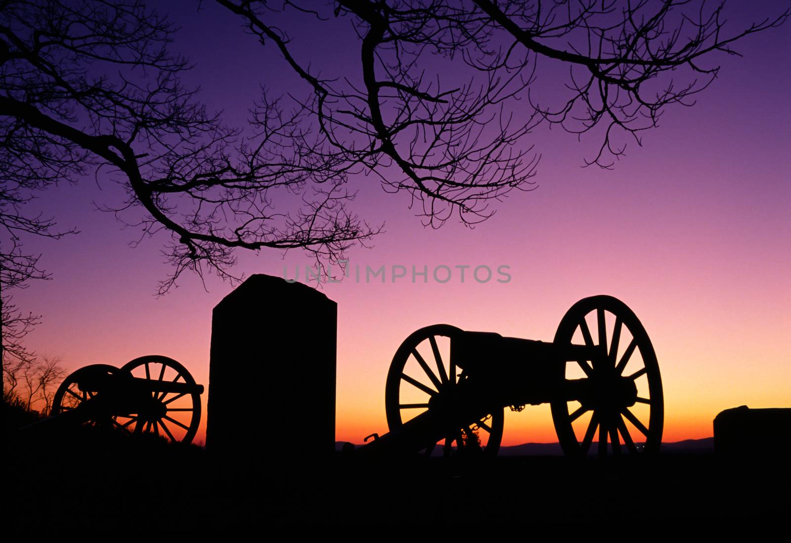 War Memorial Wheeled Cannon Military Civil War Weapon Dusk Sunset by ChrisBoswell