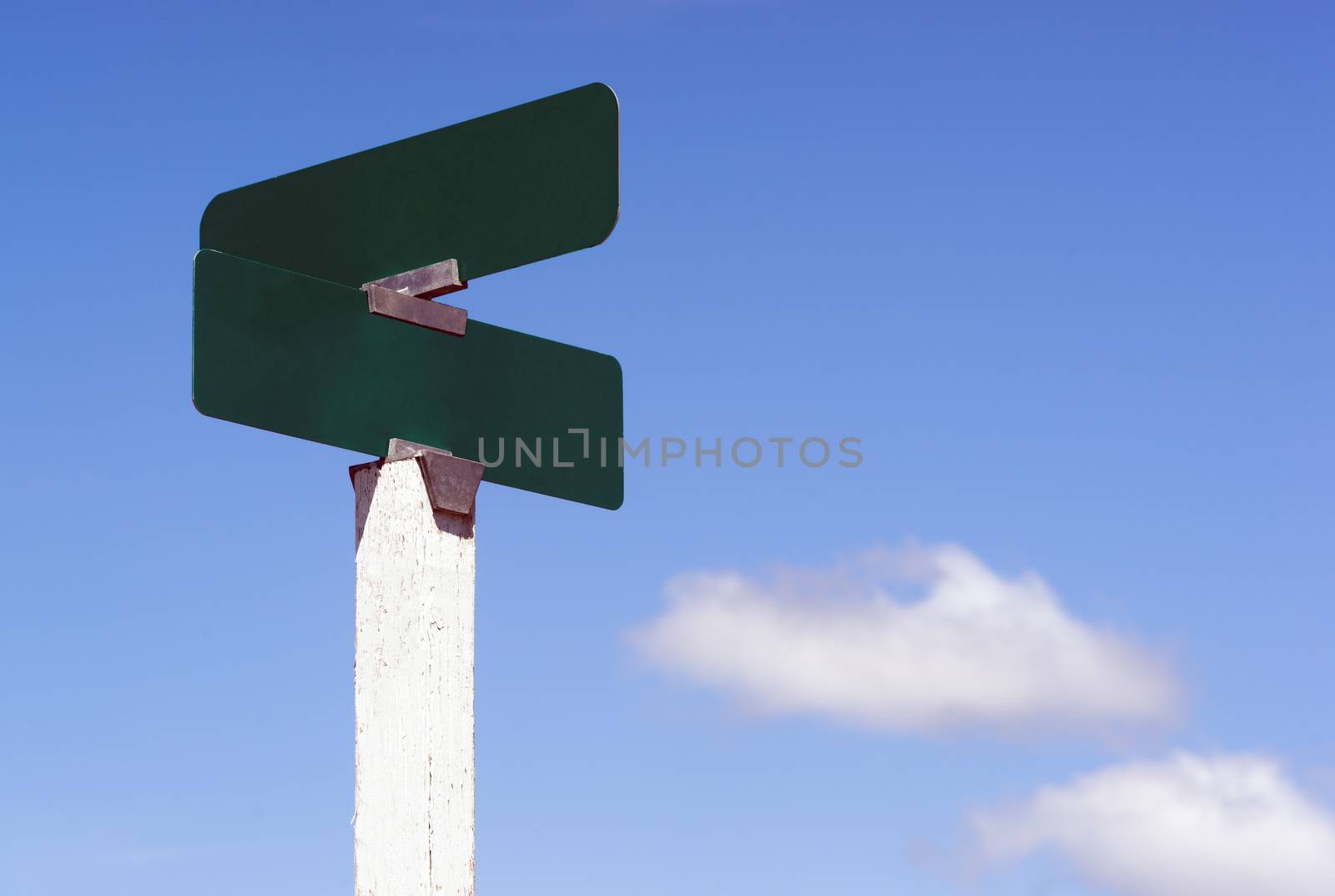 Blank street signs against blue sky ready for your creativity