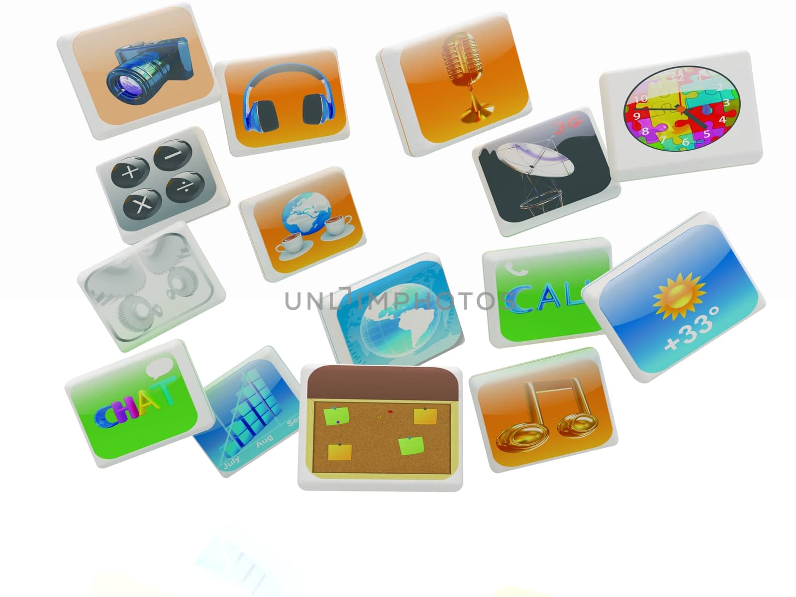 Cloud of media application Icons on a white background