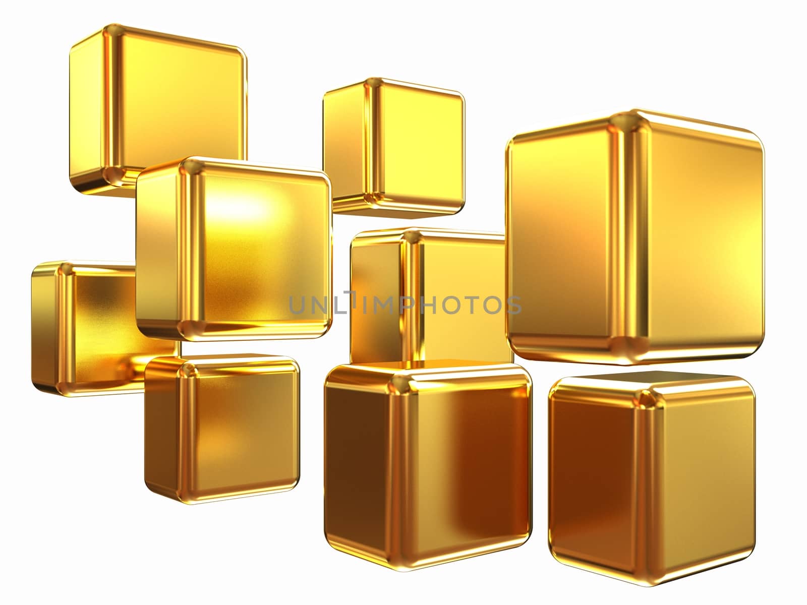 3d abstract gold cubs on a white background
