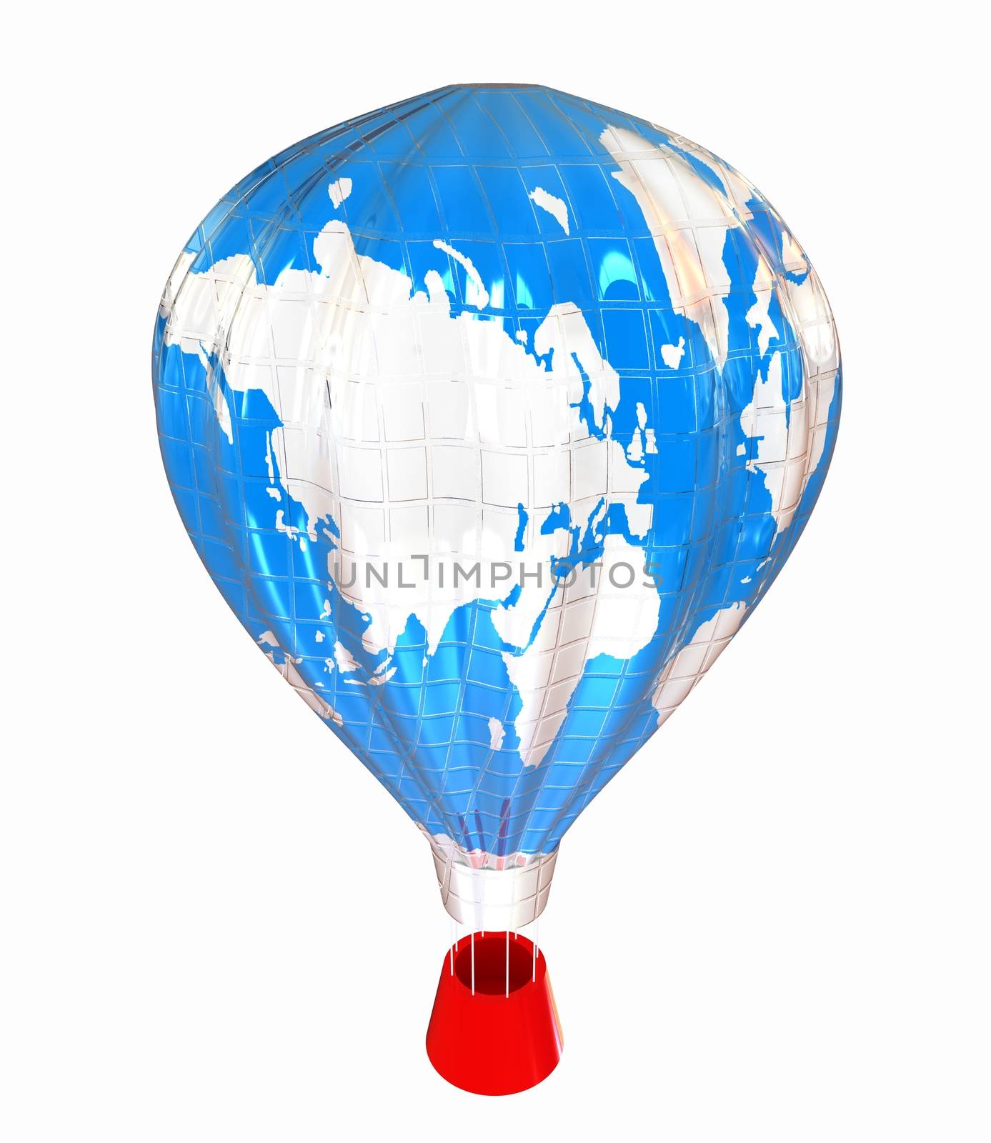 Hot Air Balloons as the earth with Gondola. Colorful Illustration isolated on white Background 