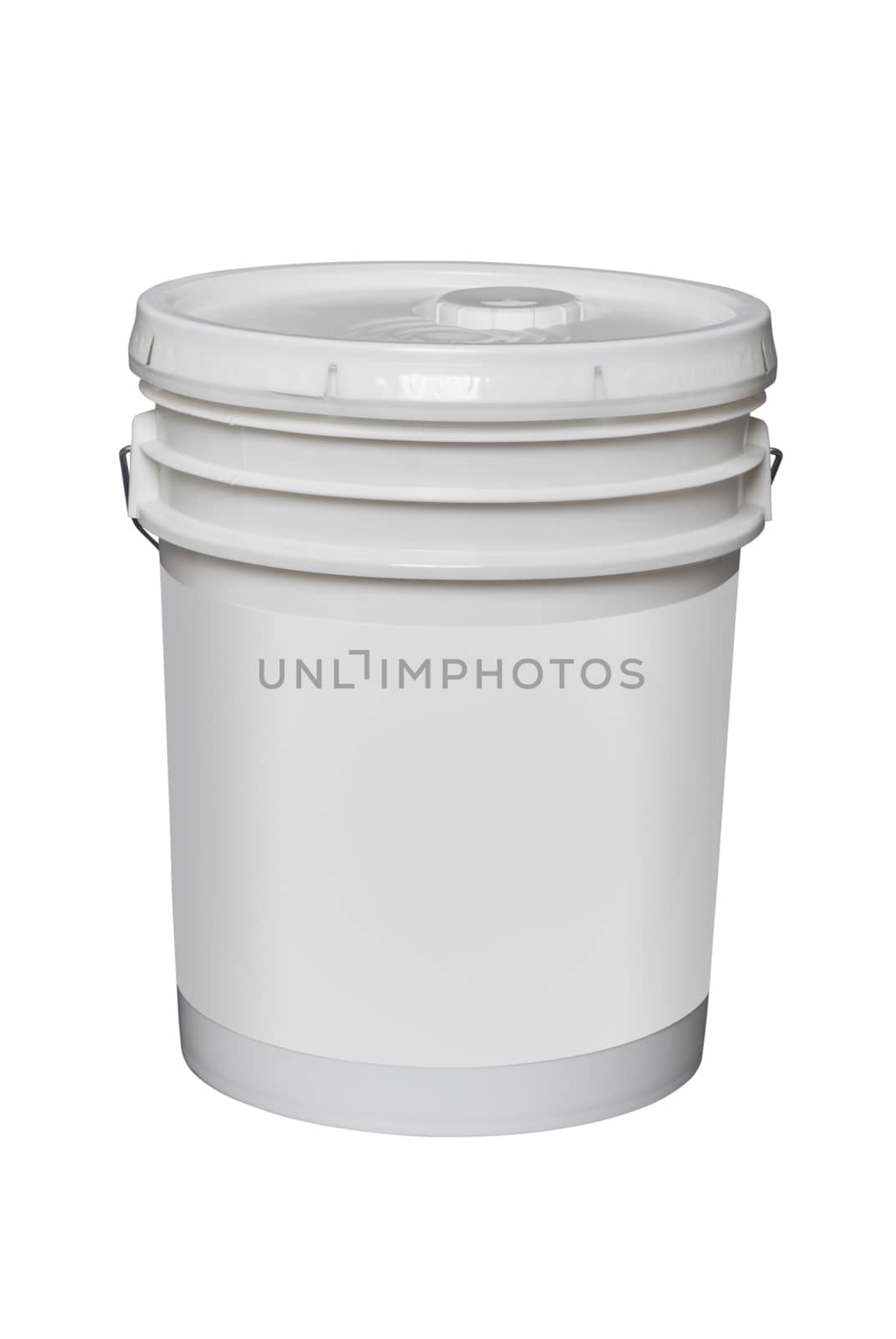 white plastic 5 gallon bucket isolated on white with clipping path