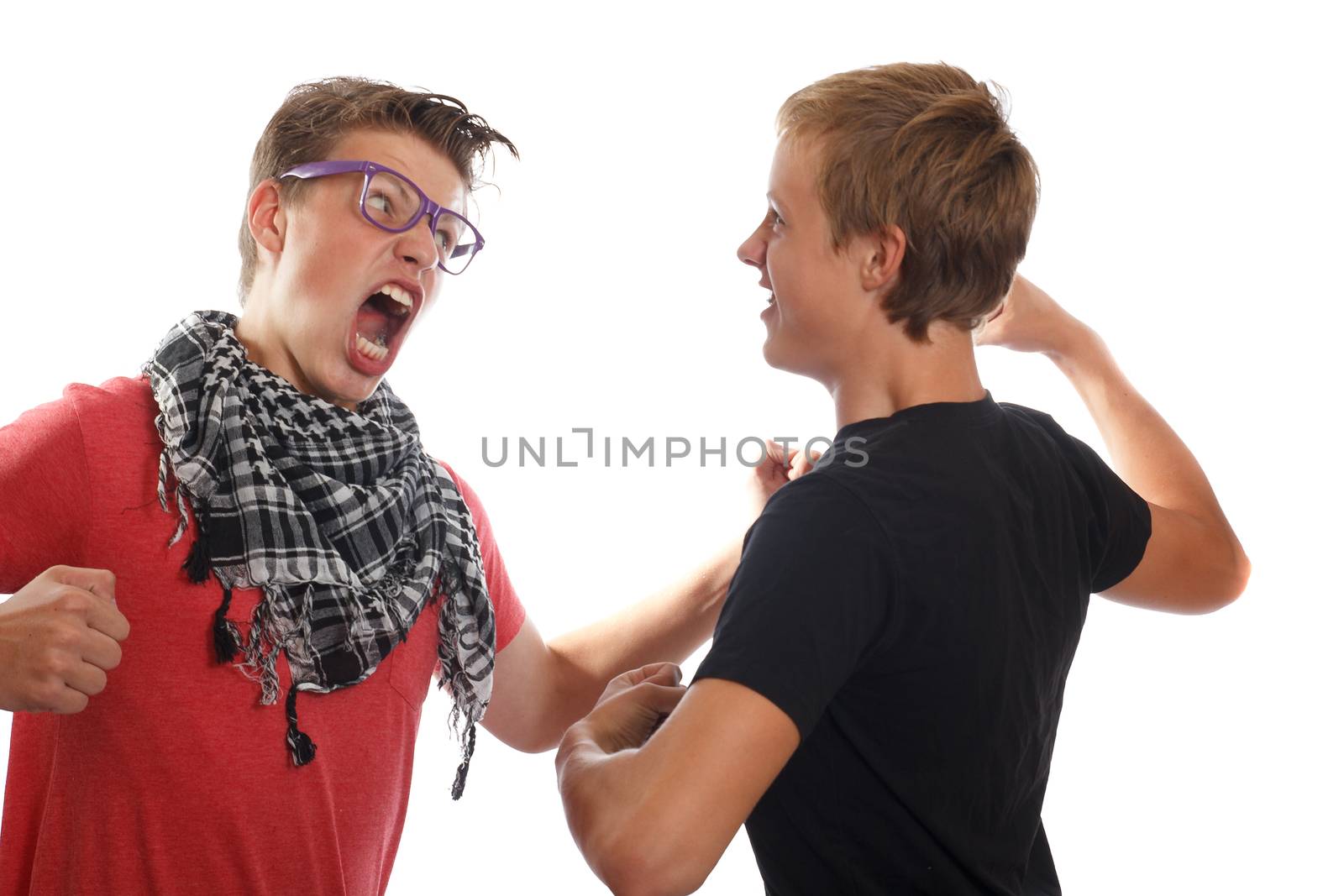 two teen boys fighting and screaming at each other