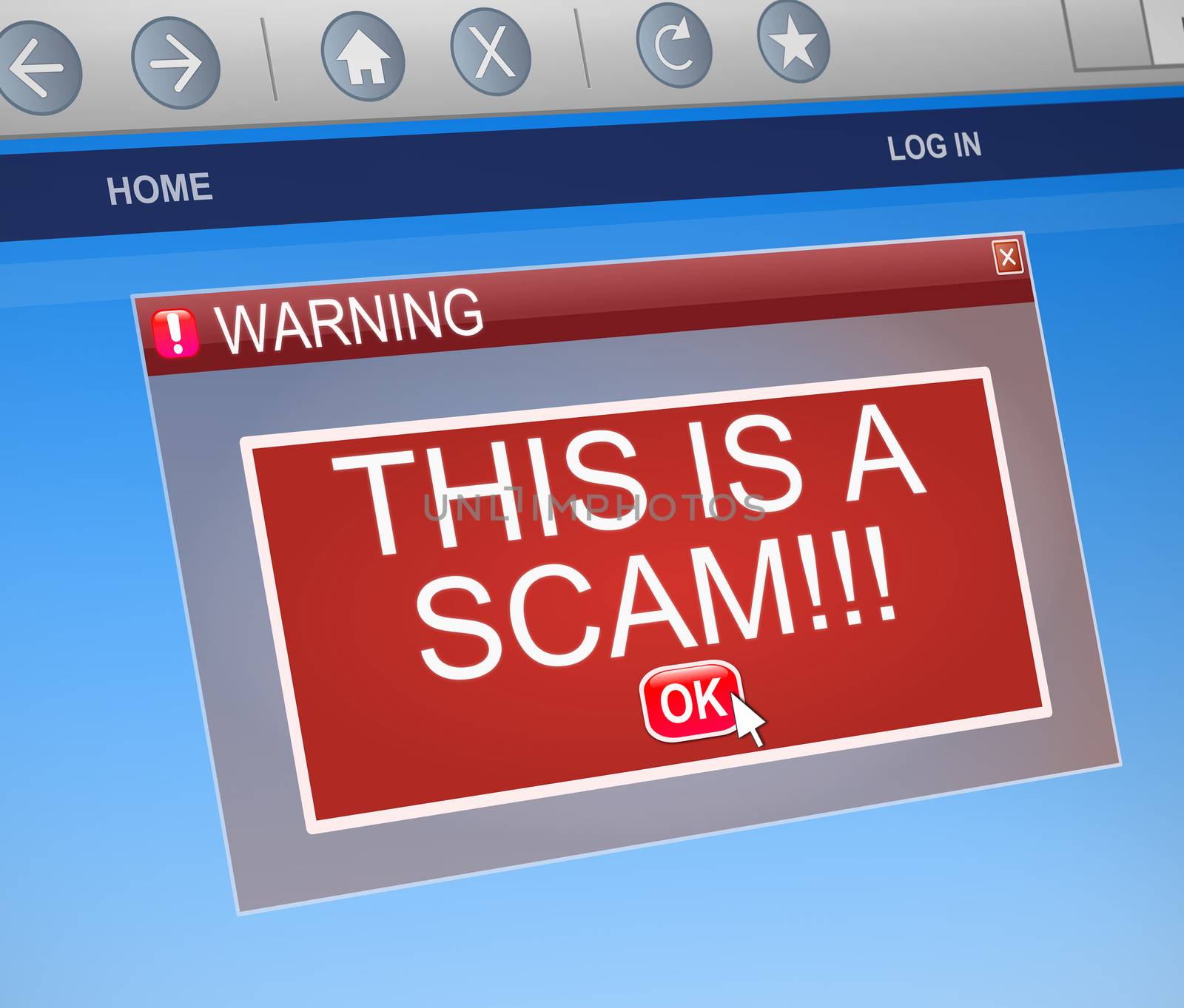Illustration depicting a computer dialogue box with a malware concept.