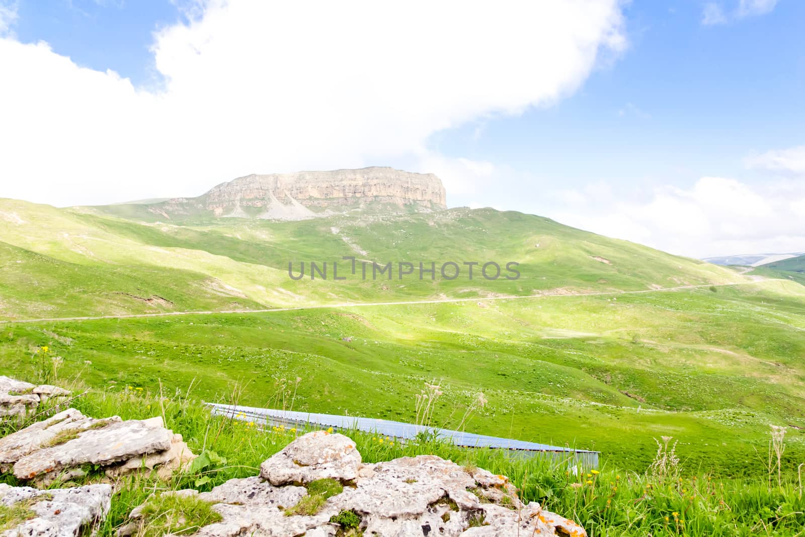 Summer landscape with Russian Caucasus green mountains