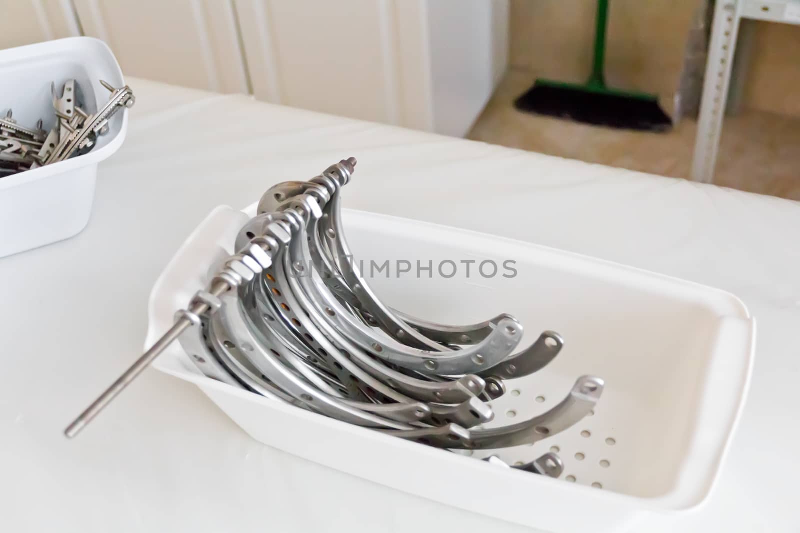 Photo of hospital traumatology equipment on white