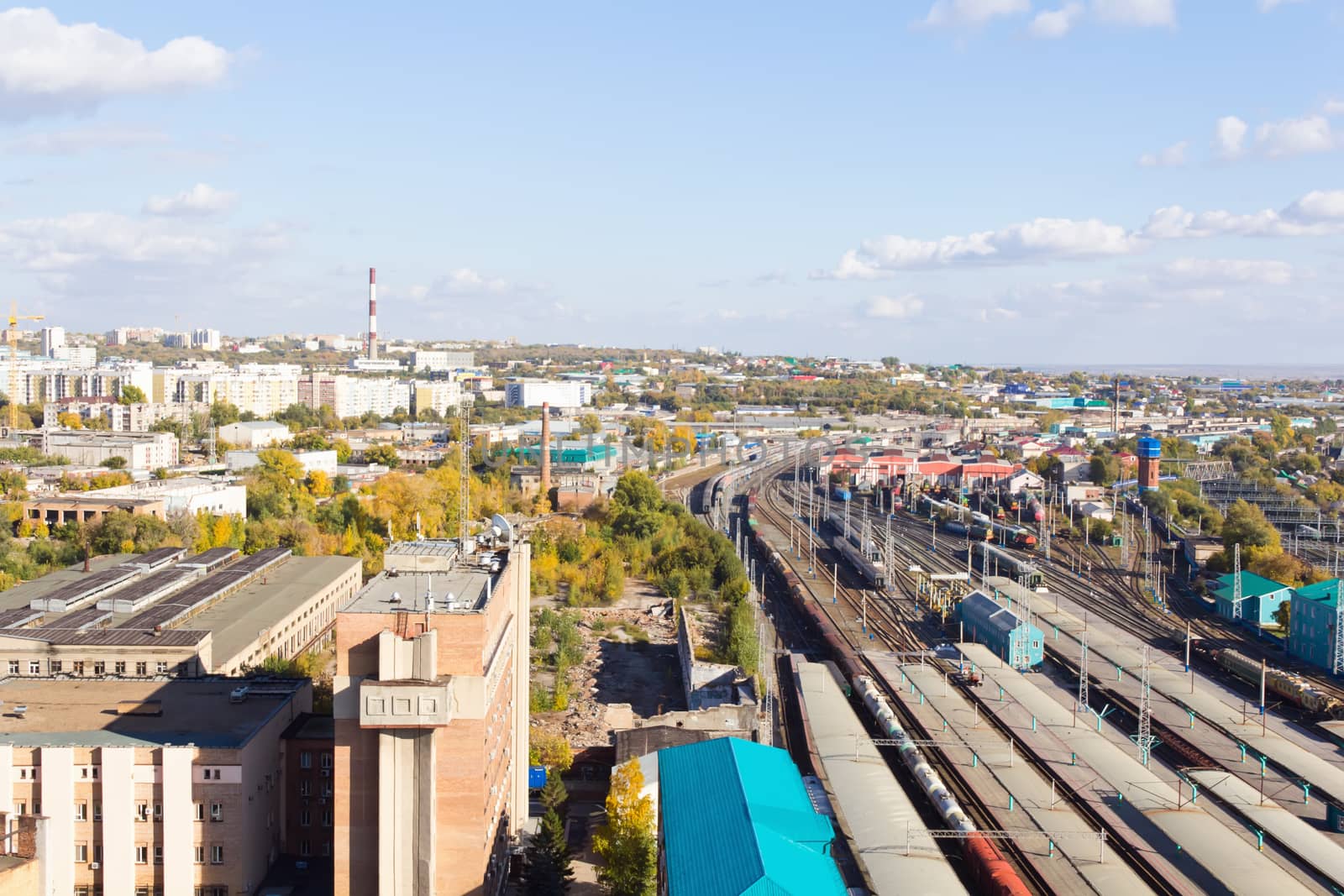 Panorama of Russian town from bird flight