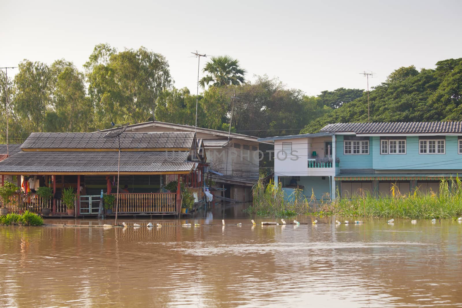flood waters overtake house in Thailand
