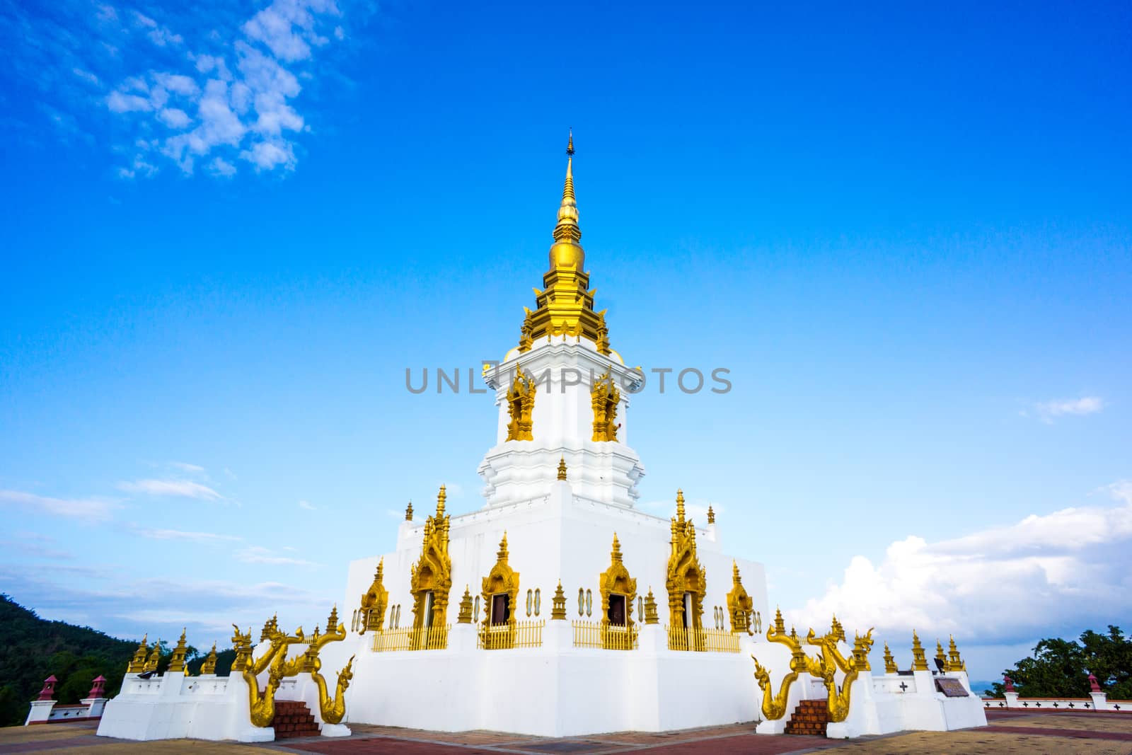 thai style pagoda on clear sky scene,Chiangrai,Thailand