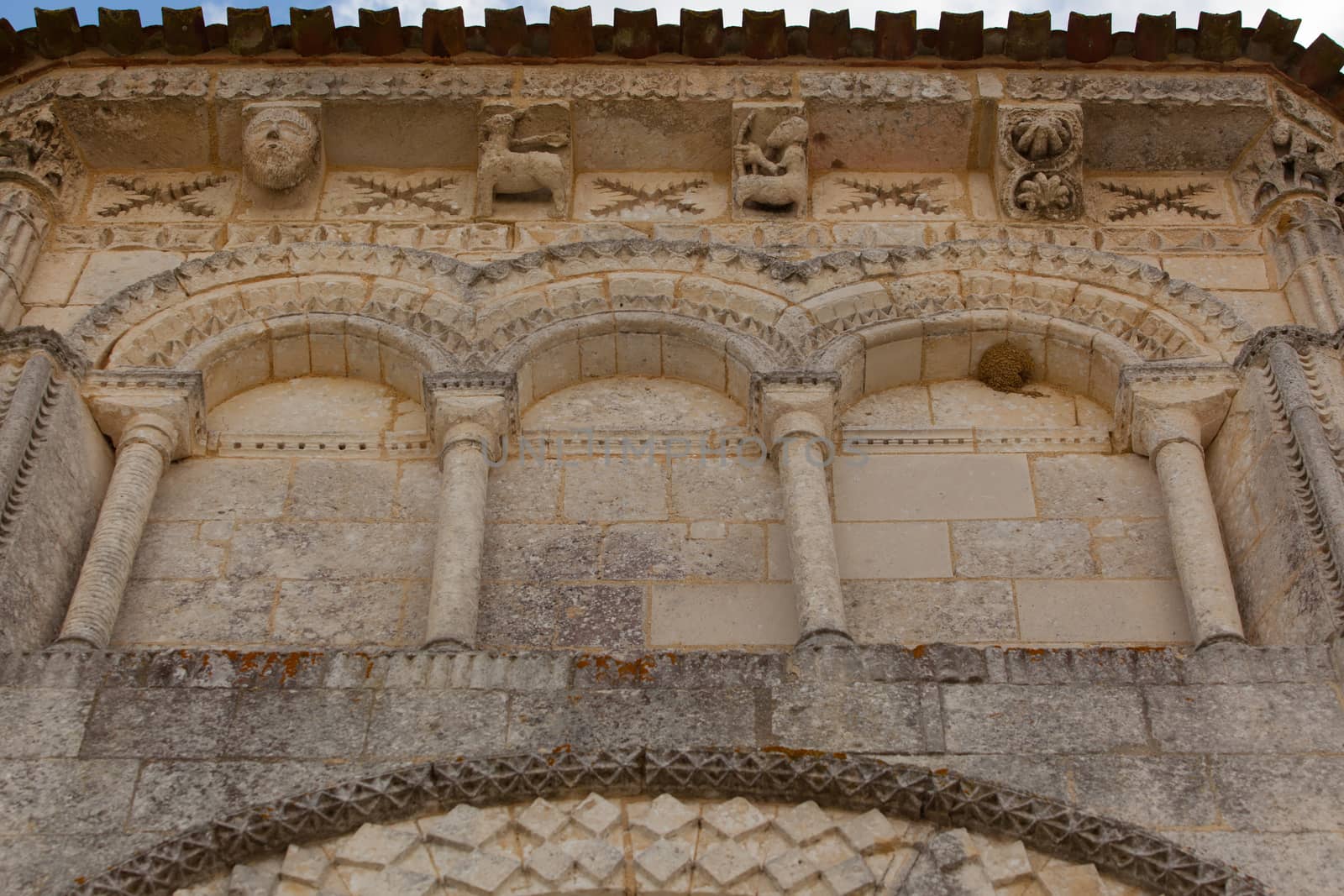 Archery detail in tha abse of the romanesque Retaud church,Charente, France
