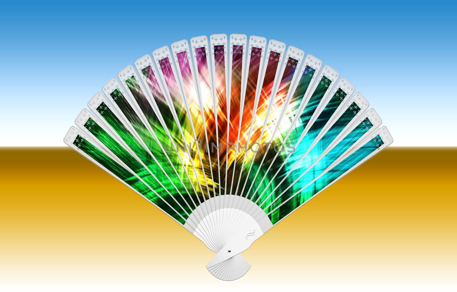 Colorful hand fan on a white background