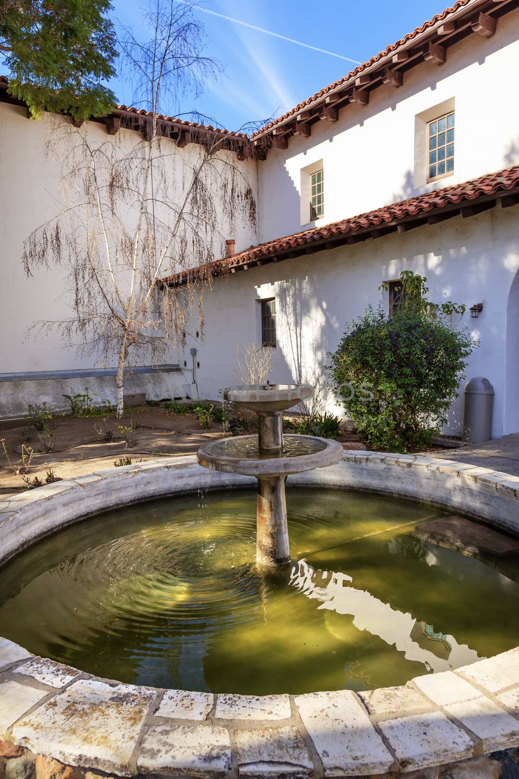 Mission San Luis Obispo de Tolosa Courtyard Fountain San Luis Obispo California.  Founded 1772 by  Father Junipero Serra.  Named for Saint Louis of Anjou