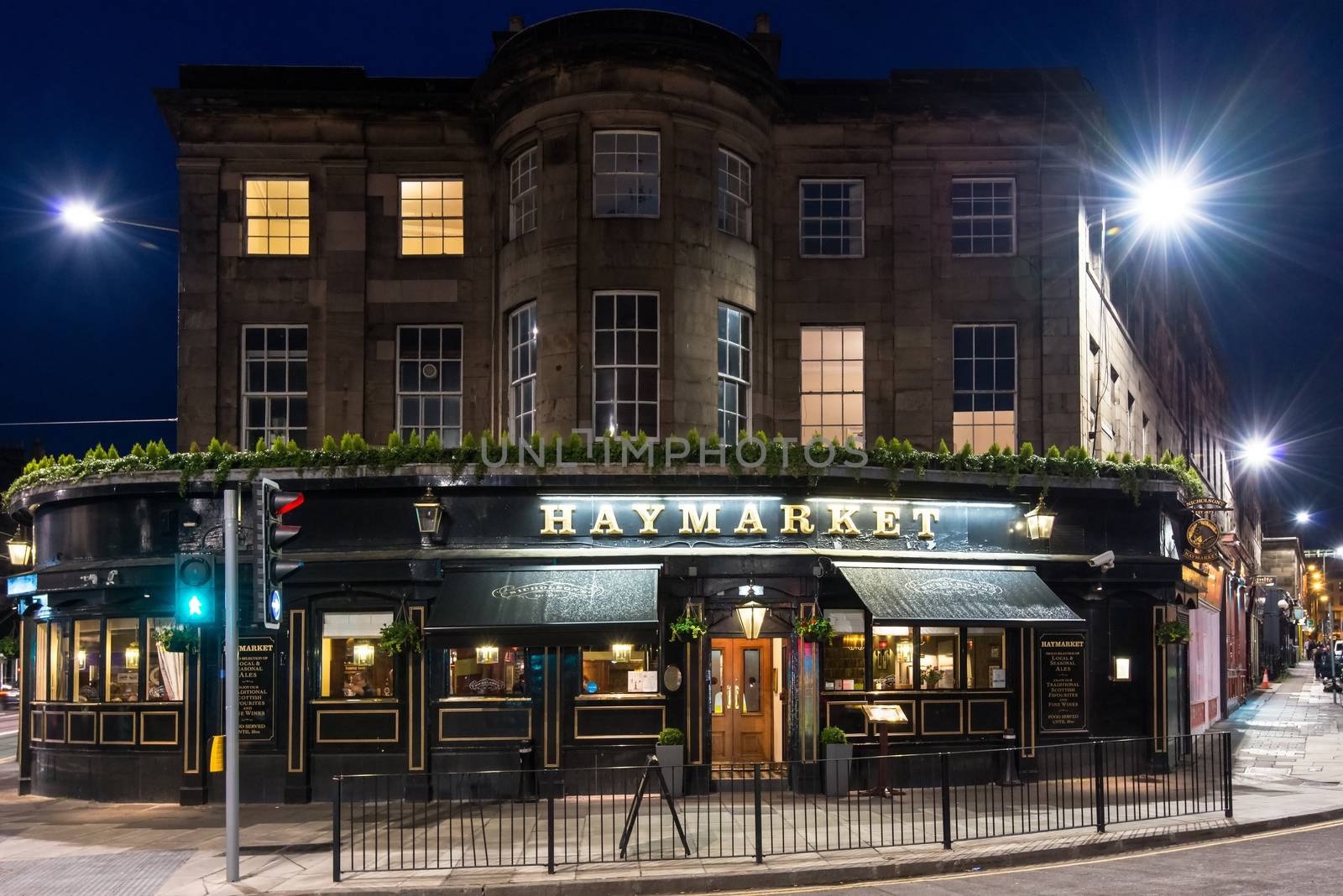 EDINBURGH, SCOTLAND - June 1, 2014: Facade of the famous and traditional Haymarket pub on June 1, 2014 in Edinburgh, Scotland, United Kingdom.