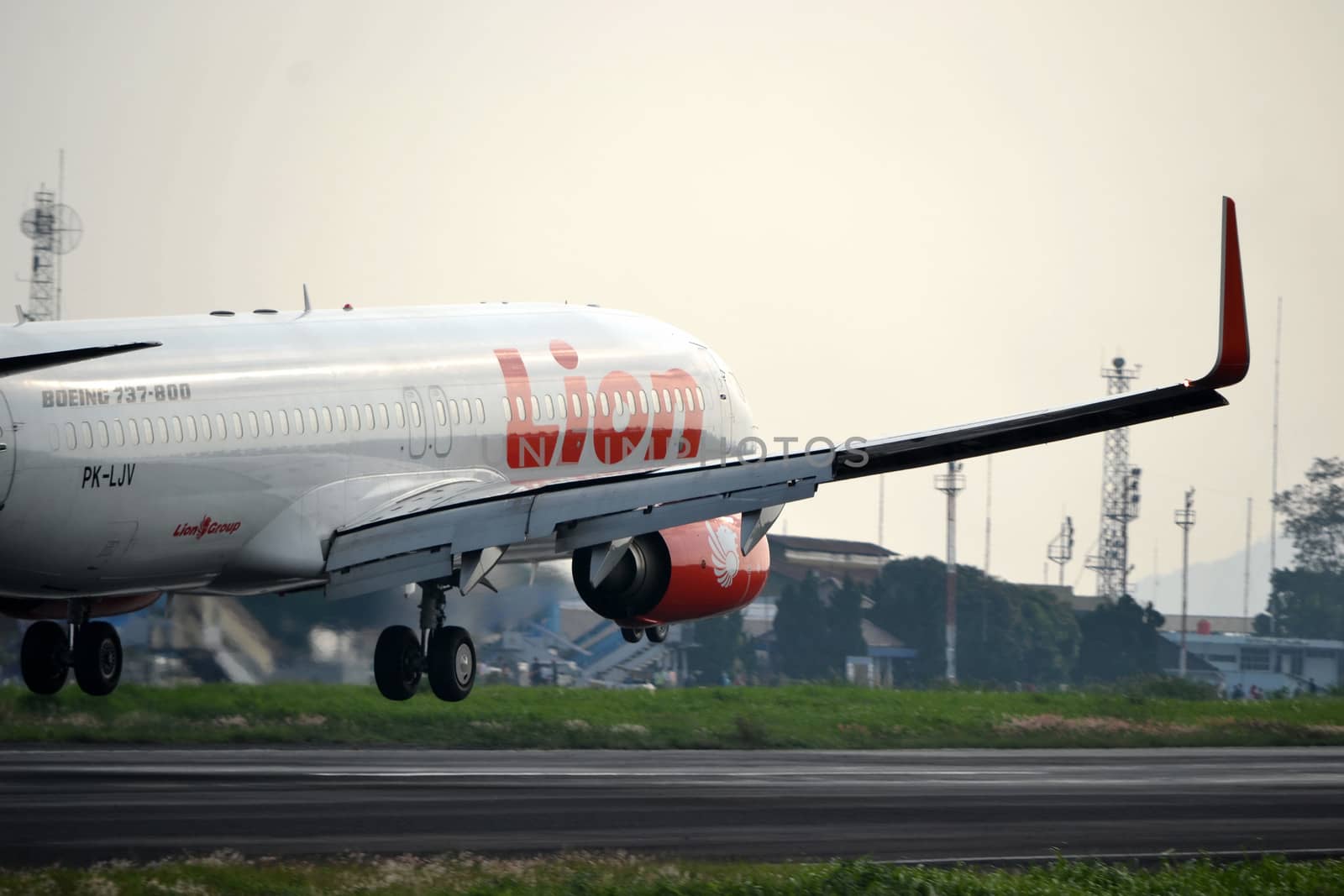 bandung, indonesia-june 16, 2014: Lion Air airplane taking manoeuvre on husein sastranegara airport bandung.