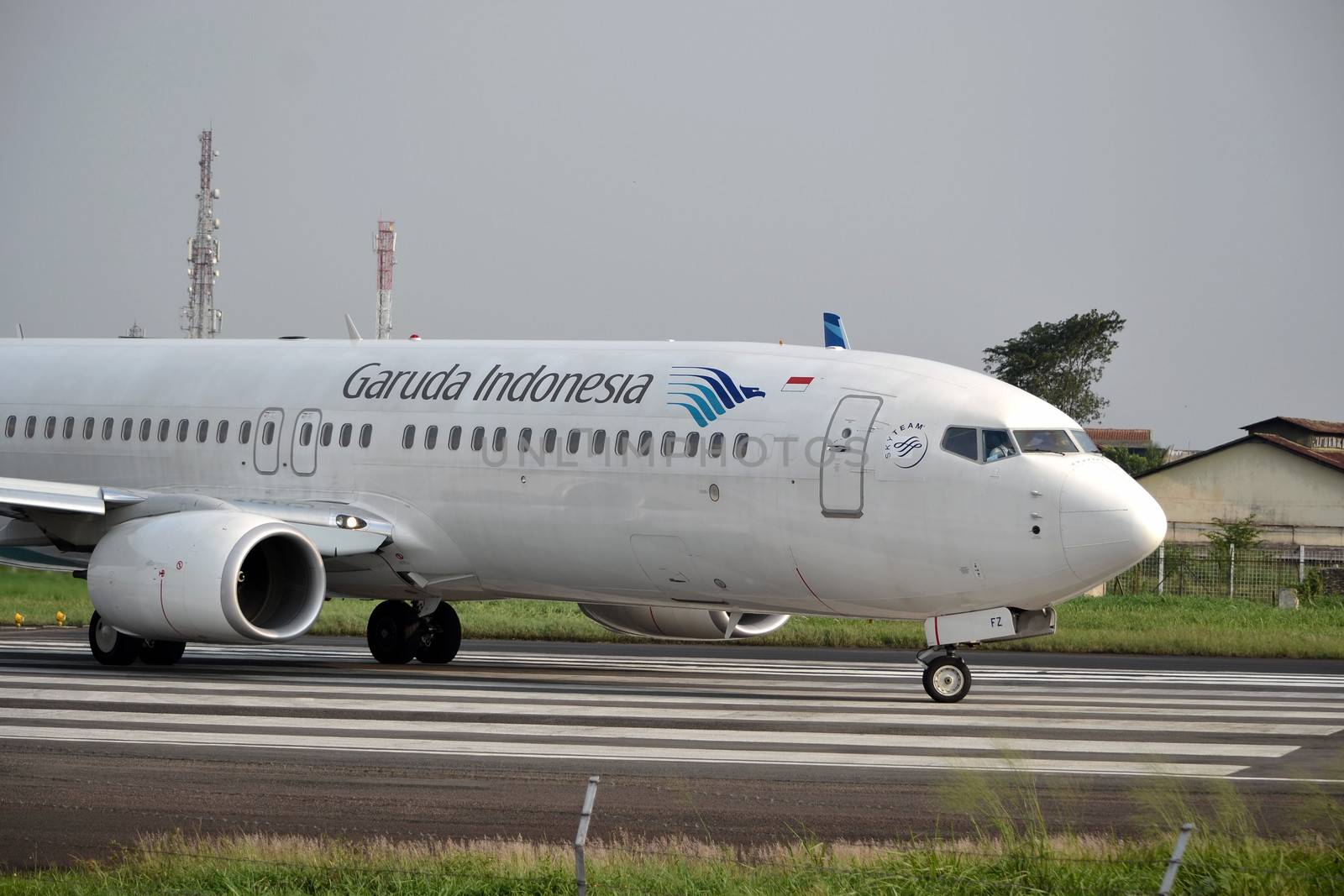 bandung, indonesia-june 16, 2014: Garuda Indonesia airline taking manoeuvre on husein sastranegara airport bandung.
