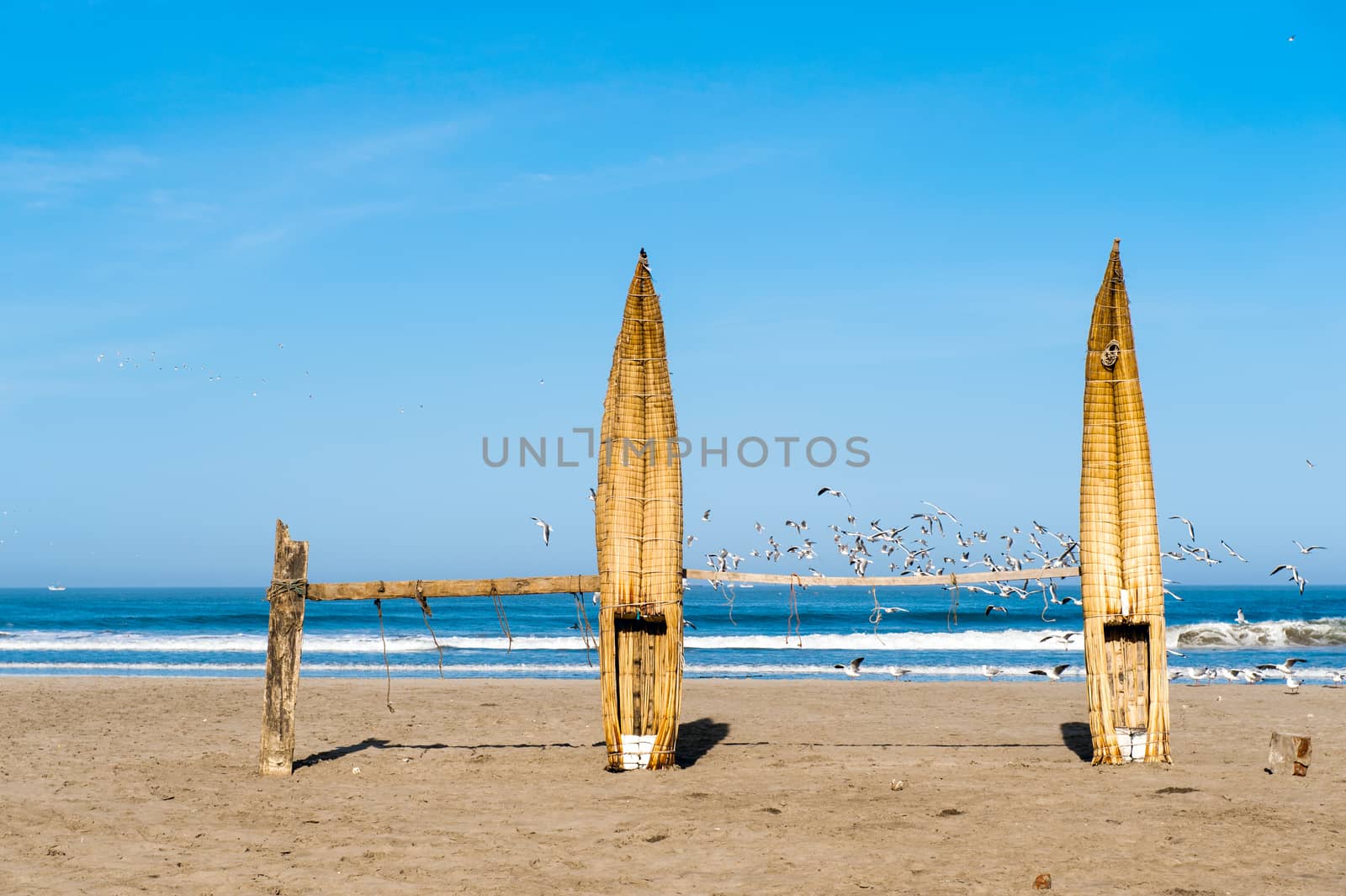 Traditional Peruvian small Reed Boats (Caballitos de Totora), st by xura