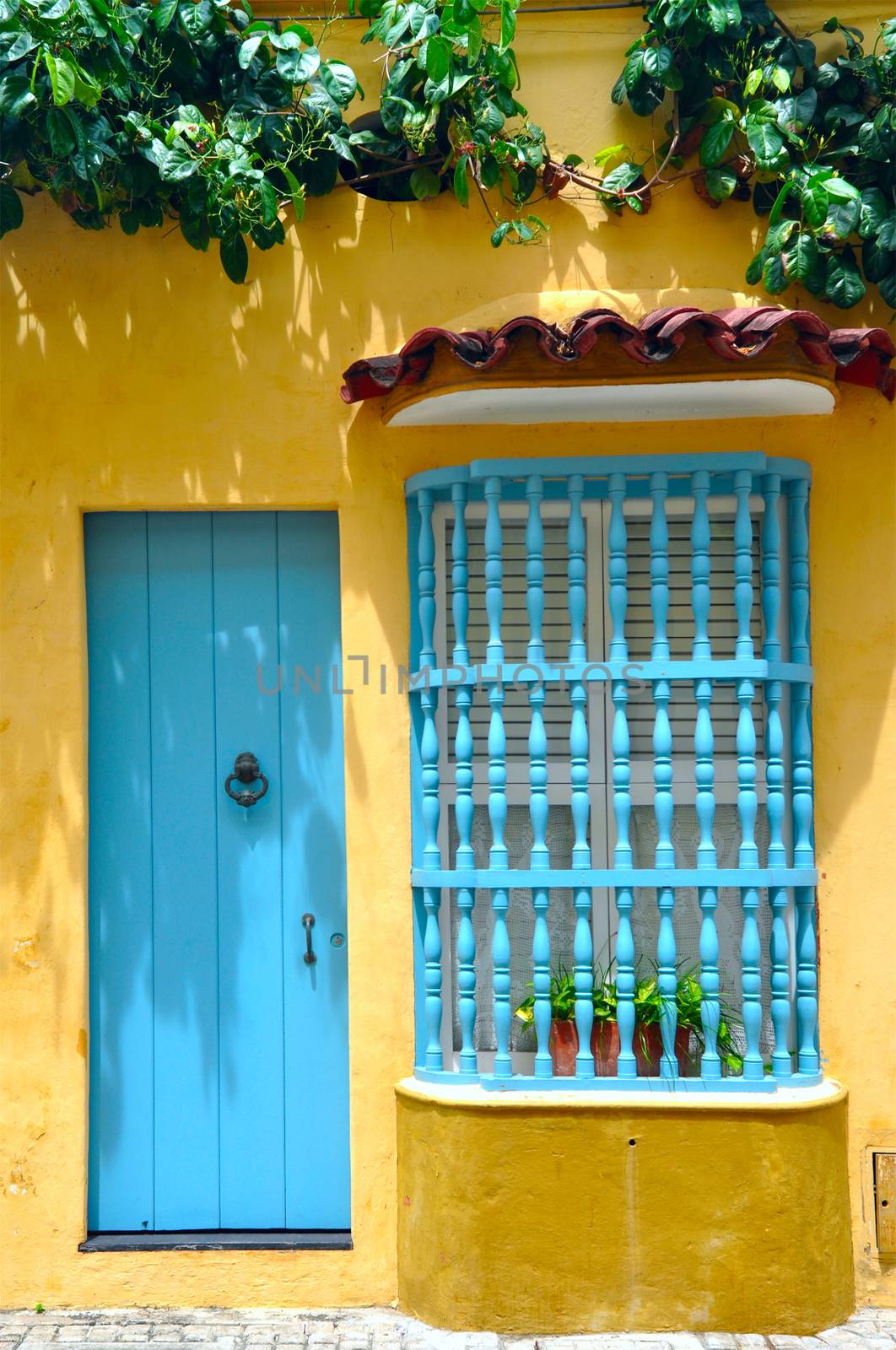 Typical Colonial house in the Old City of Cartagena, Colombia