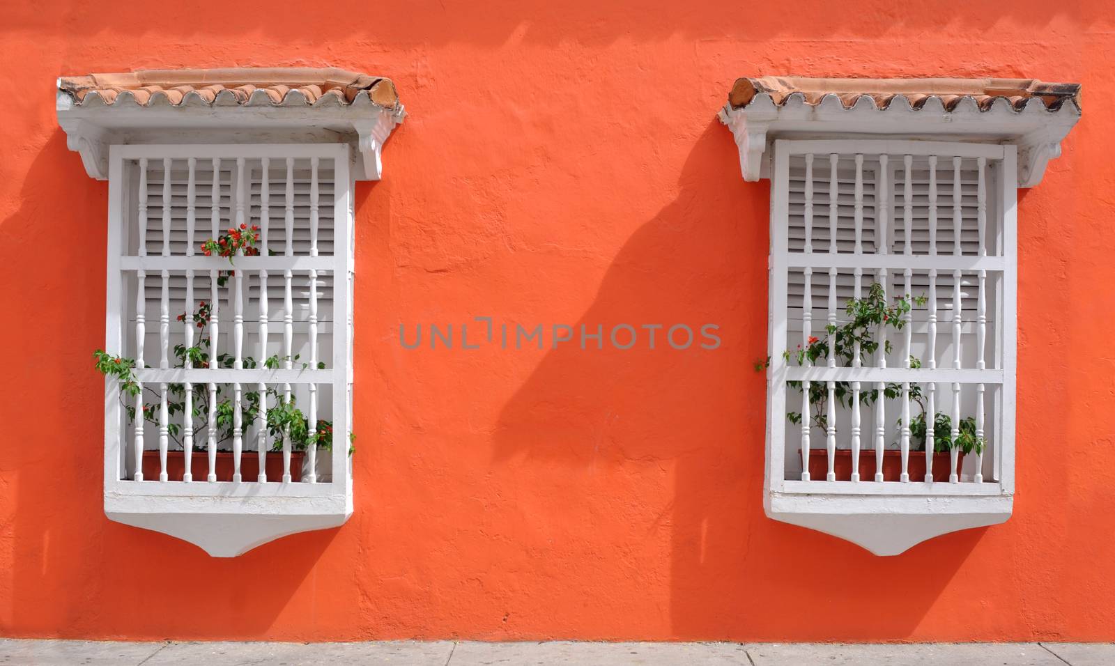 Typical Colonial houses in the Old City of Cartagena, Colombia