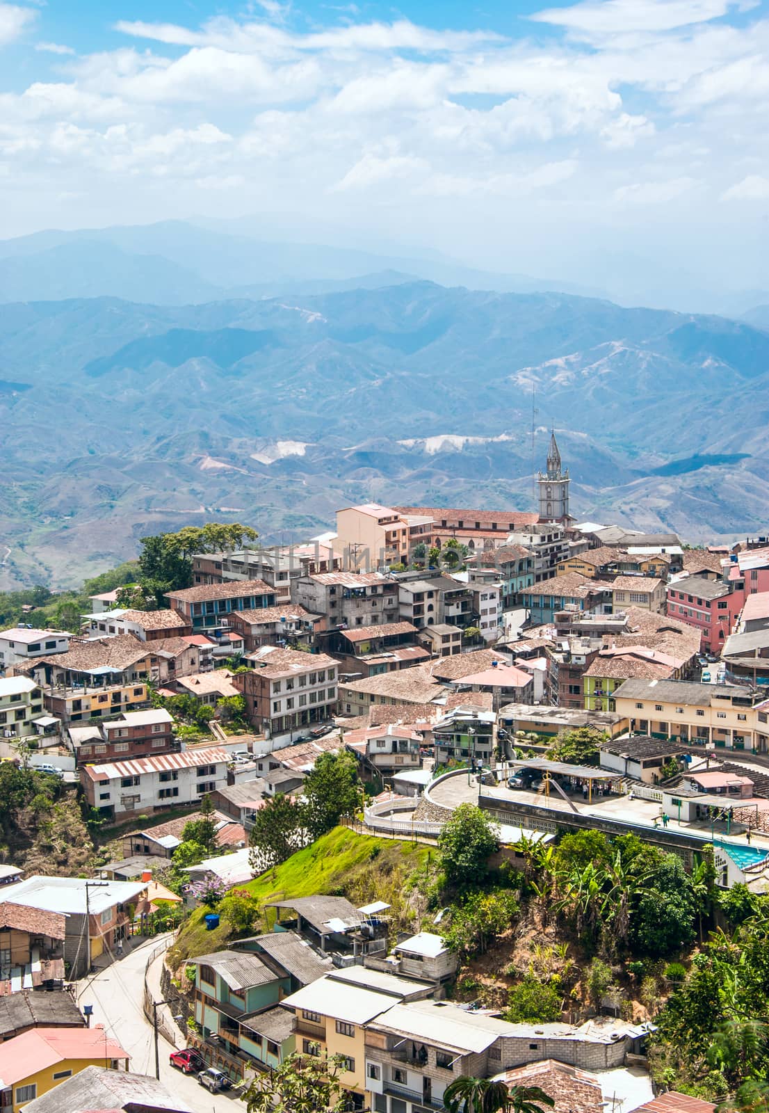 Zaruma - Town in the Andes, Ecuador. Located in the southern province of El Oro (meaning "the gold") in the western range of the Andes, Zaruma is a lovely hilltop town with steep twisted streets