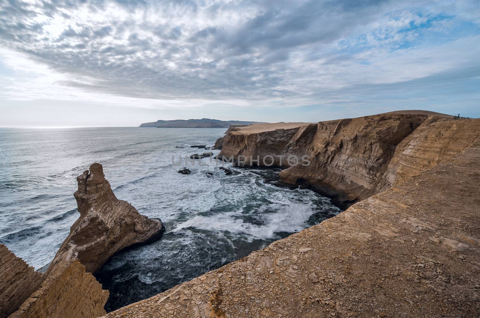 Peruvian Coastline, Rock formations at the coast, Paracas National Reserve, Paracas, Ica Region, Peru.